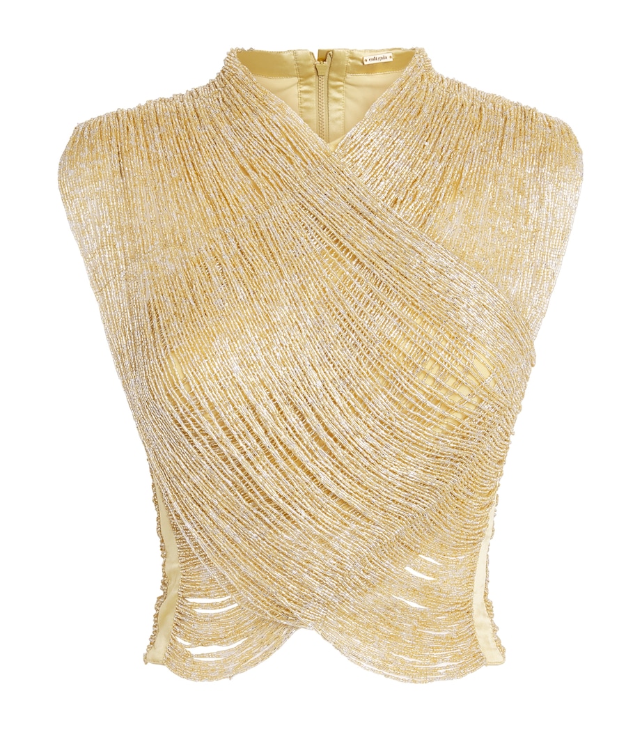 Cult Gaia Womens Beaded Haisley Top Light Gold Image 1