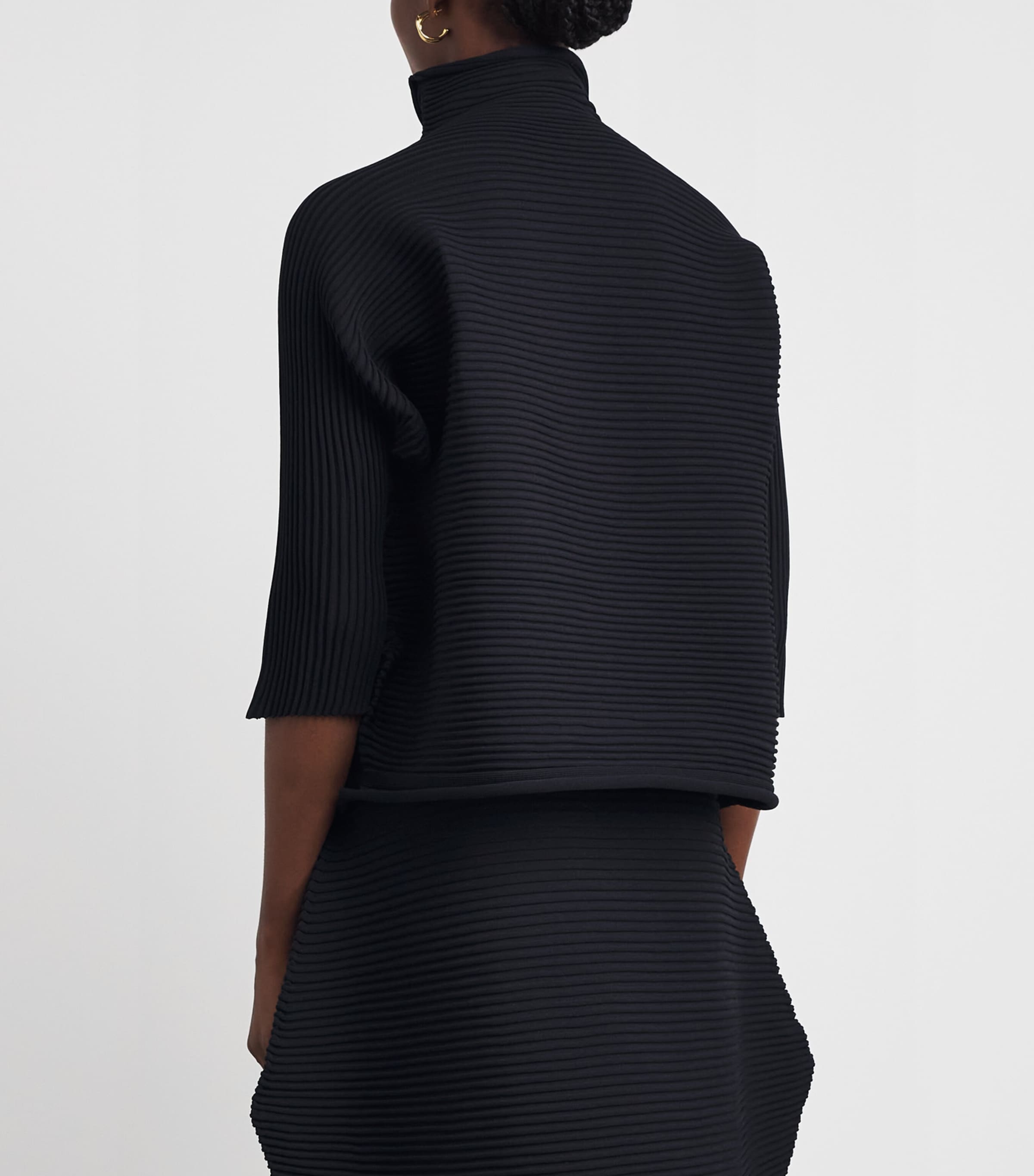 Pleats Please Issey Miyake Black Zigzag-Knit High-Neck Sweater