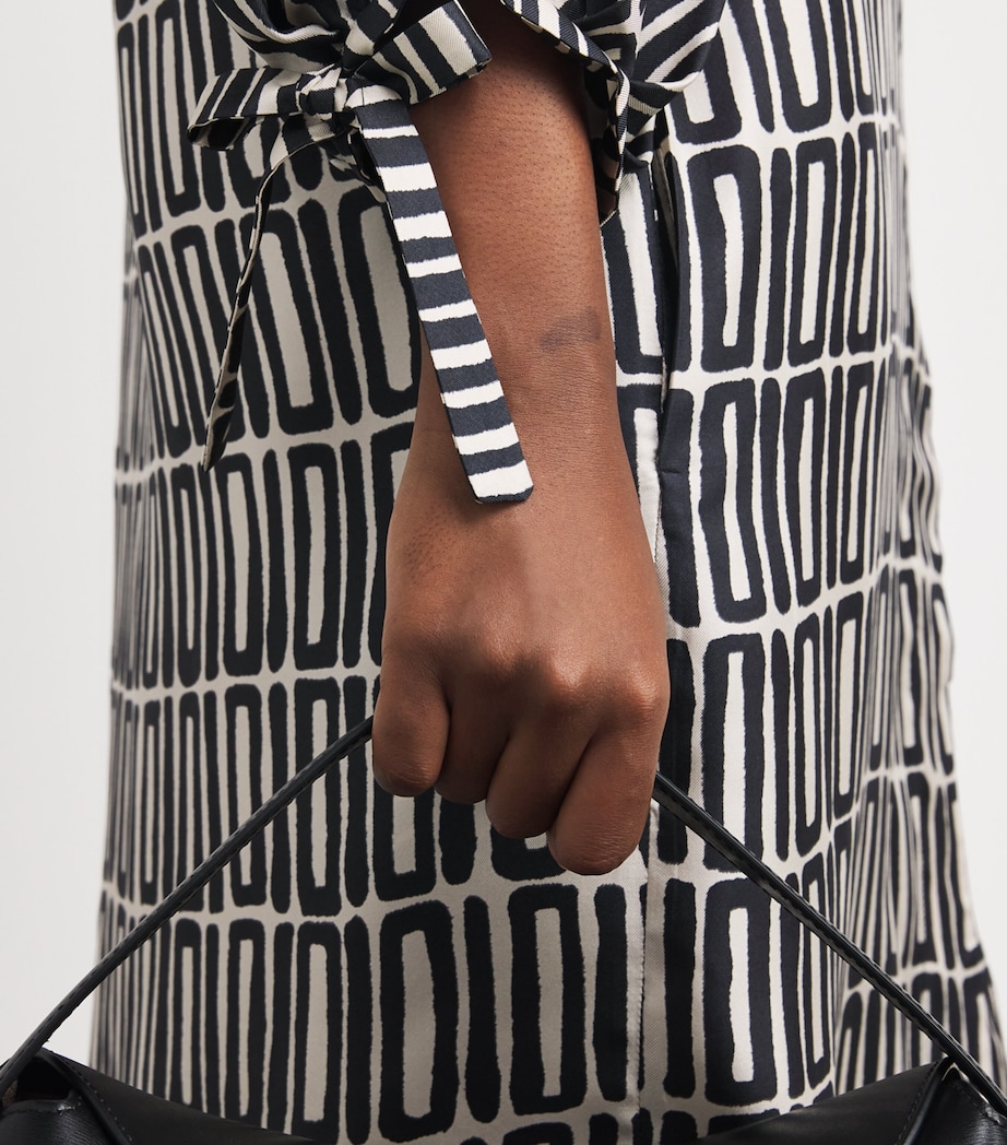 Silk Printed Midi Dress BLACK Image 6