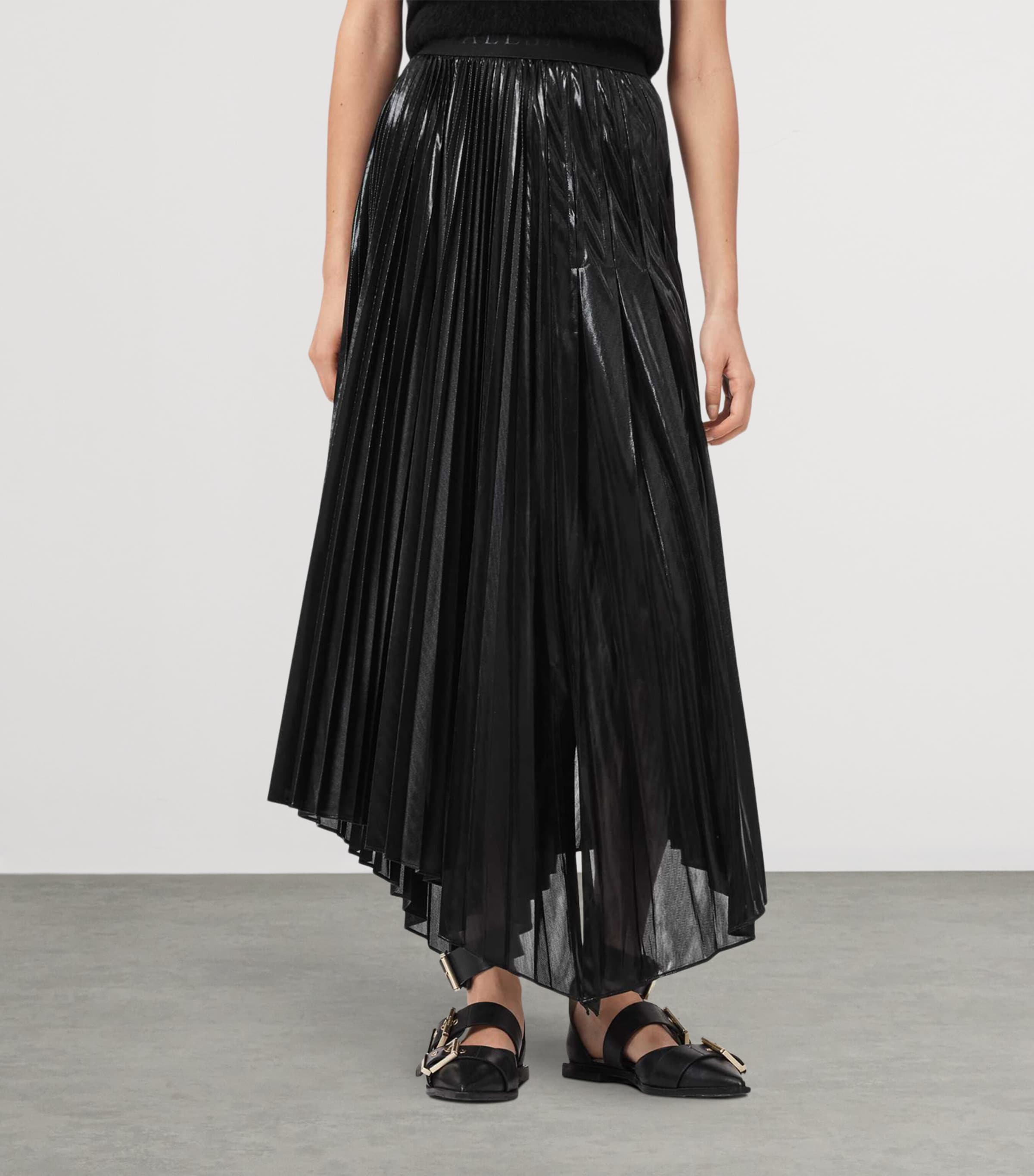 AllSaints Womens Pleated Jax Maxi Skirt Metallic Black Image 3