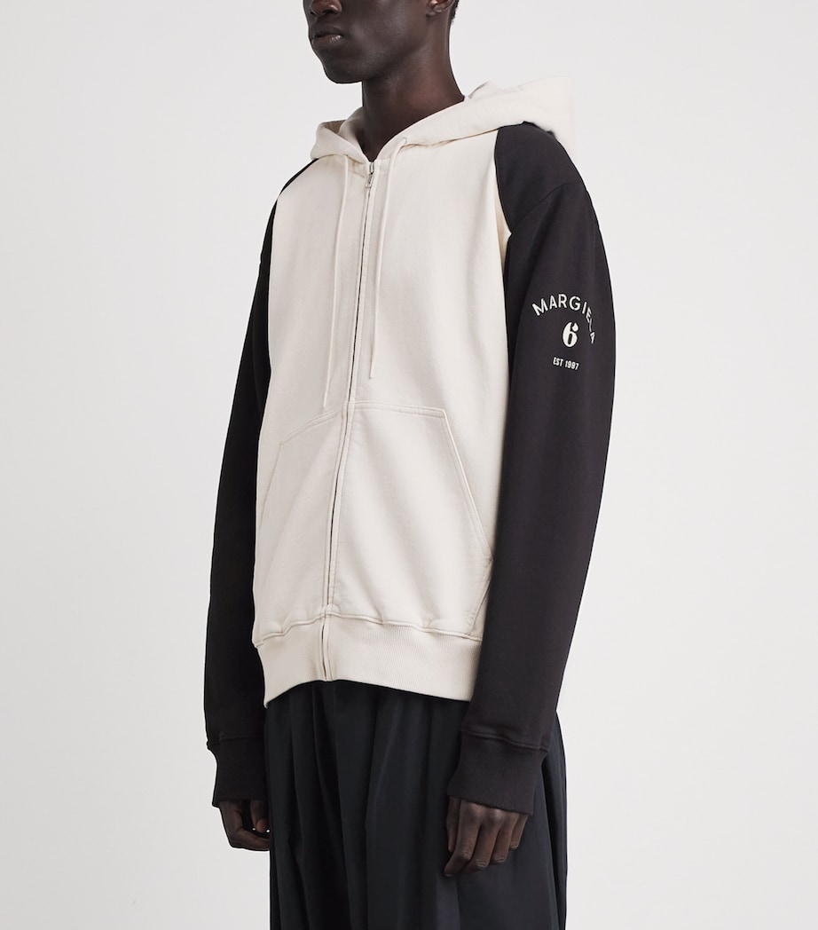 MM6 Maison Margiela Mens Cotton Two-Tone Zip-Up Hoodie Ecru/black Image 4