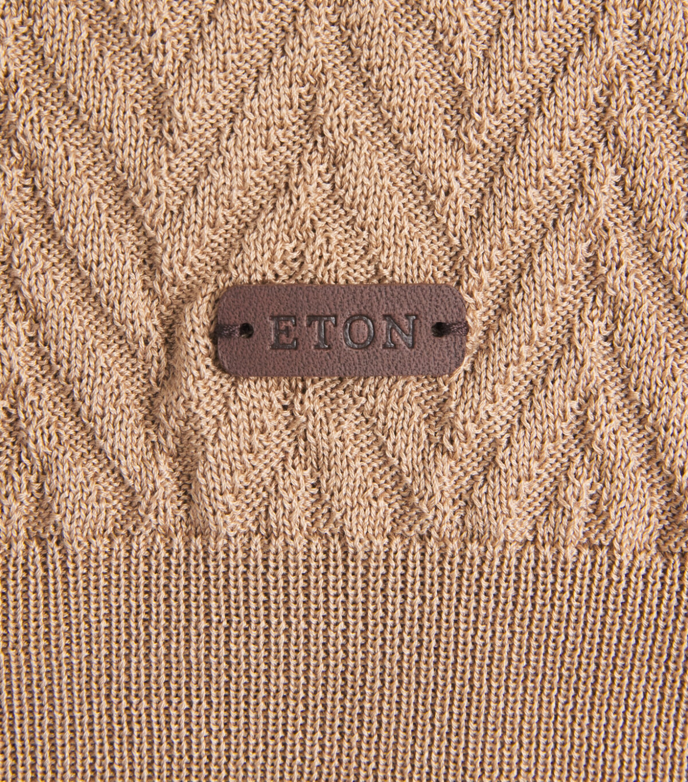 Eton Mens Cotton Chevron-Knit Polo Sweater Beige Image 6