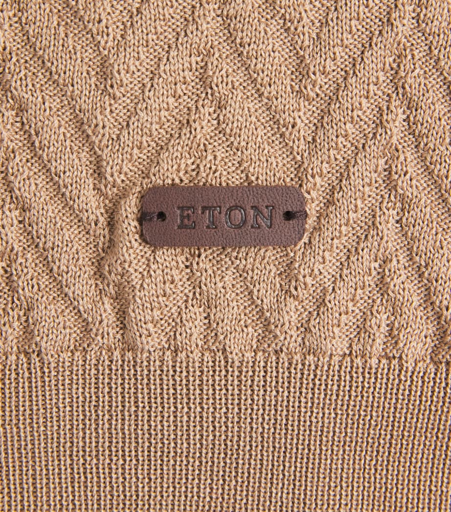 Eton Mens Cotton Chevron-Knit Polo Sweater Beige Image 6