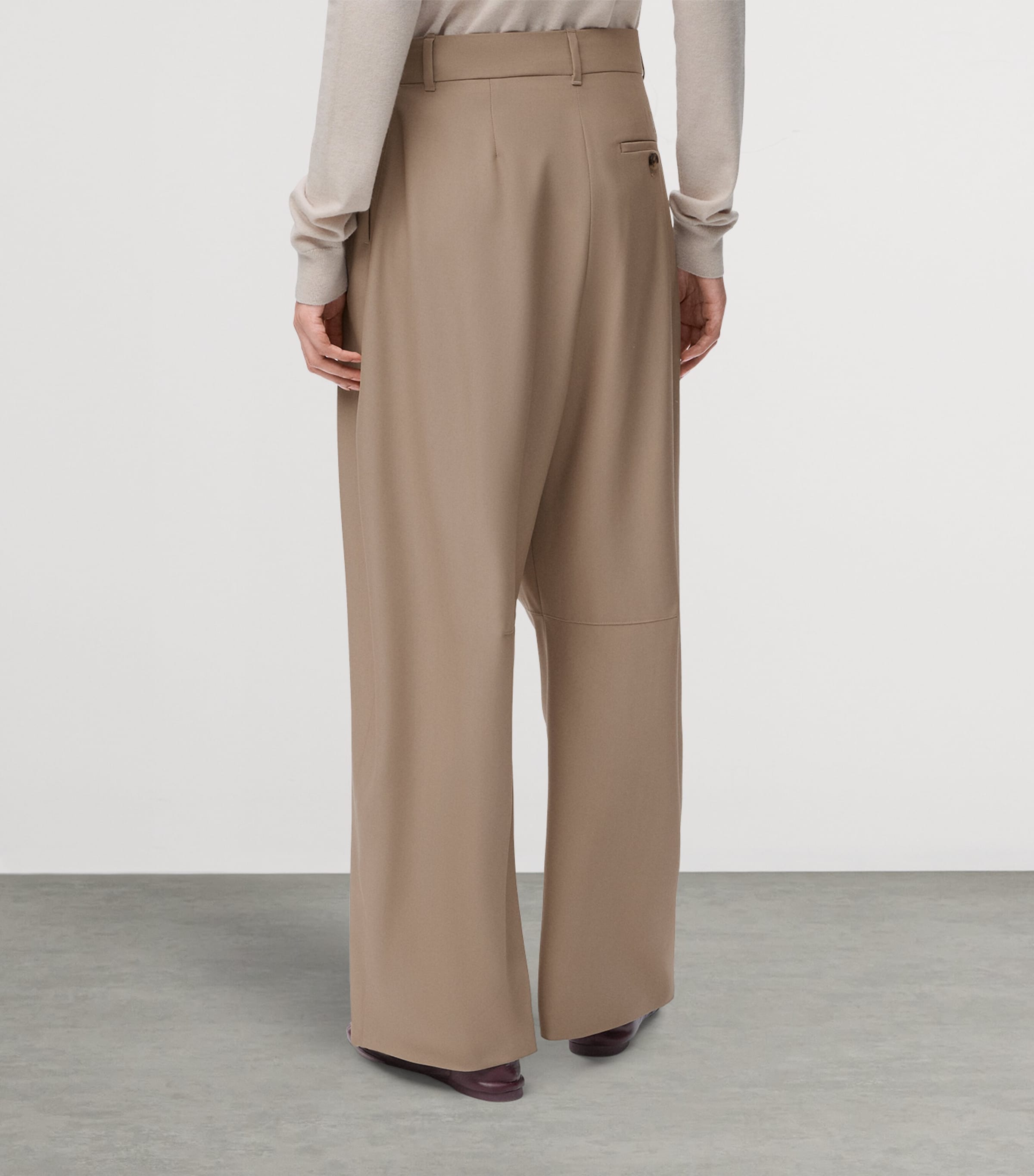 Wool-Blend Barrel Double-Pleated Trouser SAND Image 4