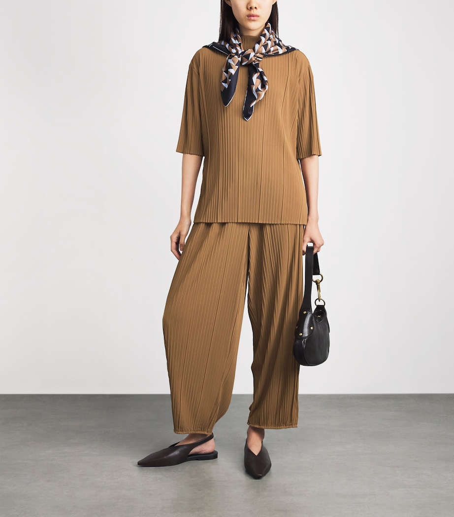 MM Womens Chiffon Pleated Boat-Neck Blouse Hazelnut Brown Image 2