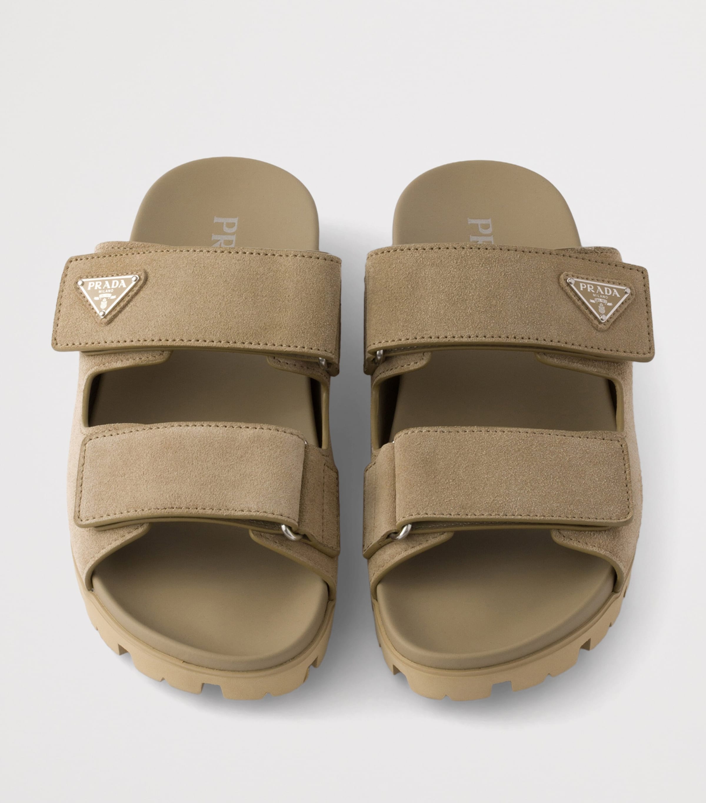 Prada Suede Triangle Sandals Neutral Image 3
