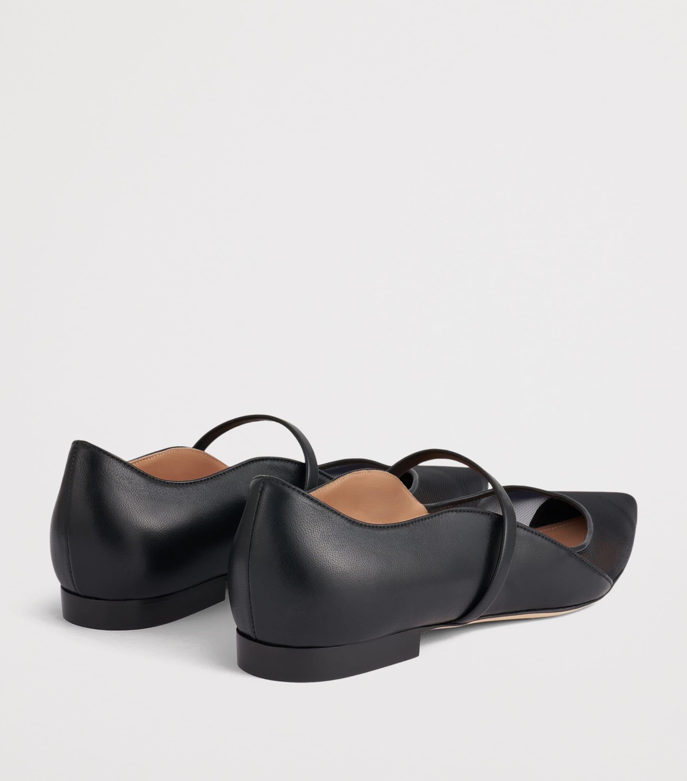 Malone Souliers Leather and Mesh Maureen Arc Flats Black Image 4