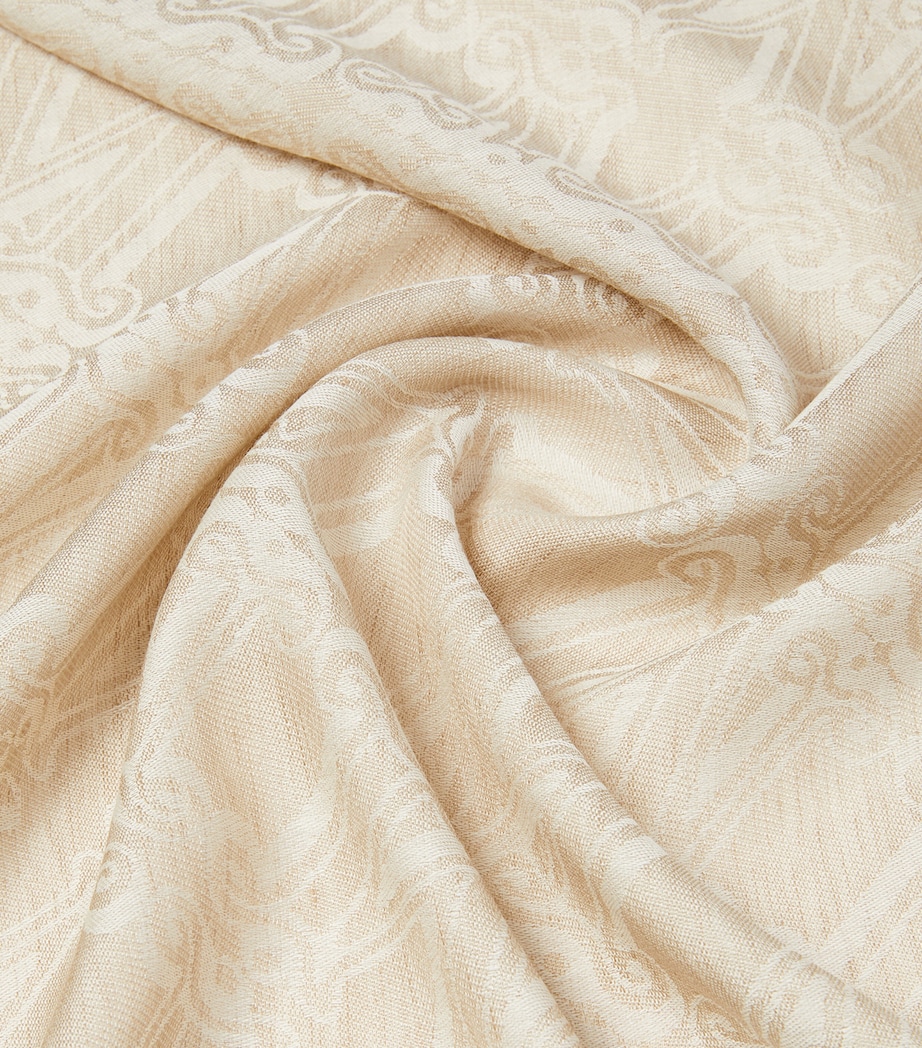Max Mara Wool-Silk-Linen Monogram Stole Scarf Turtledove Image 3