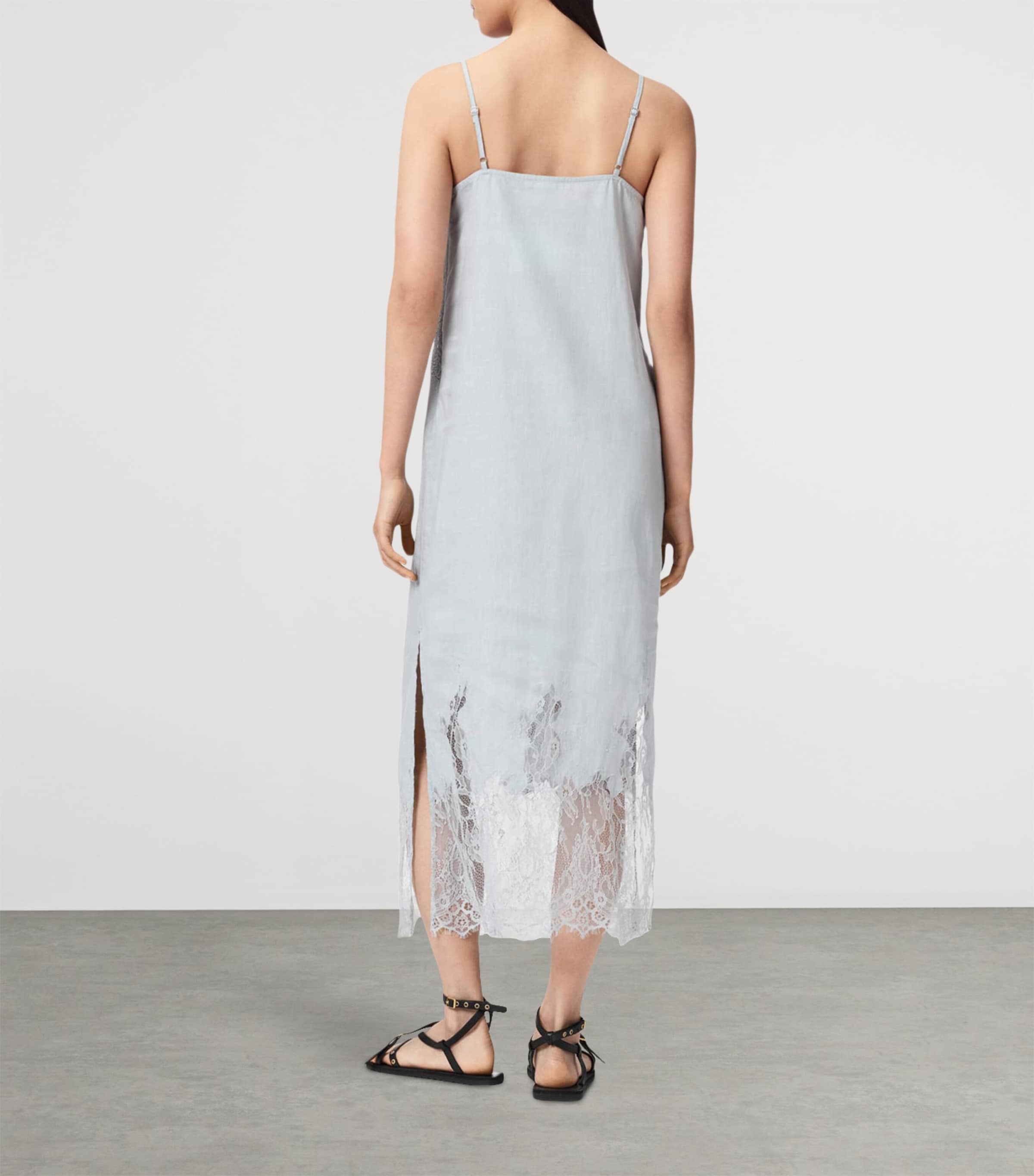 AllSaints Womens Linen Samia Midi Dress High Rise Blue Image 4