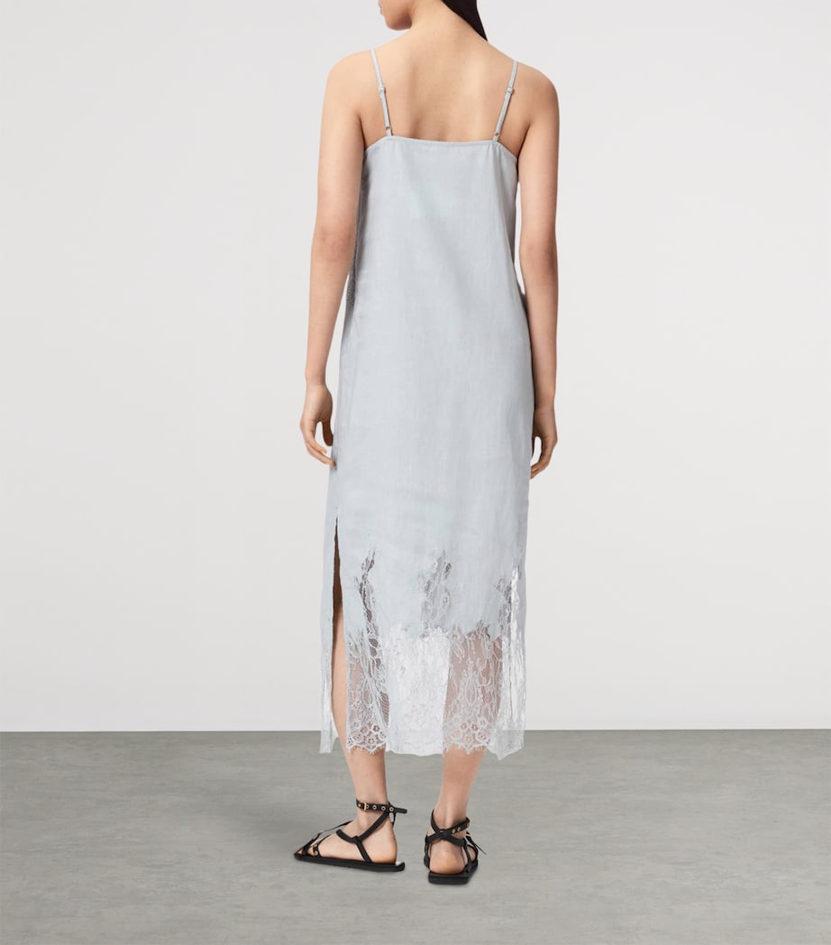 AllSaints Womens Linen Samia Midi Dress High Rise Blue Image 4
