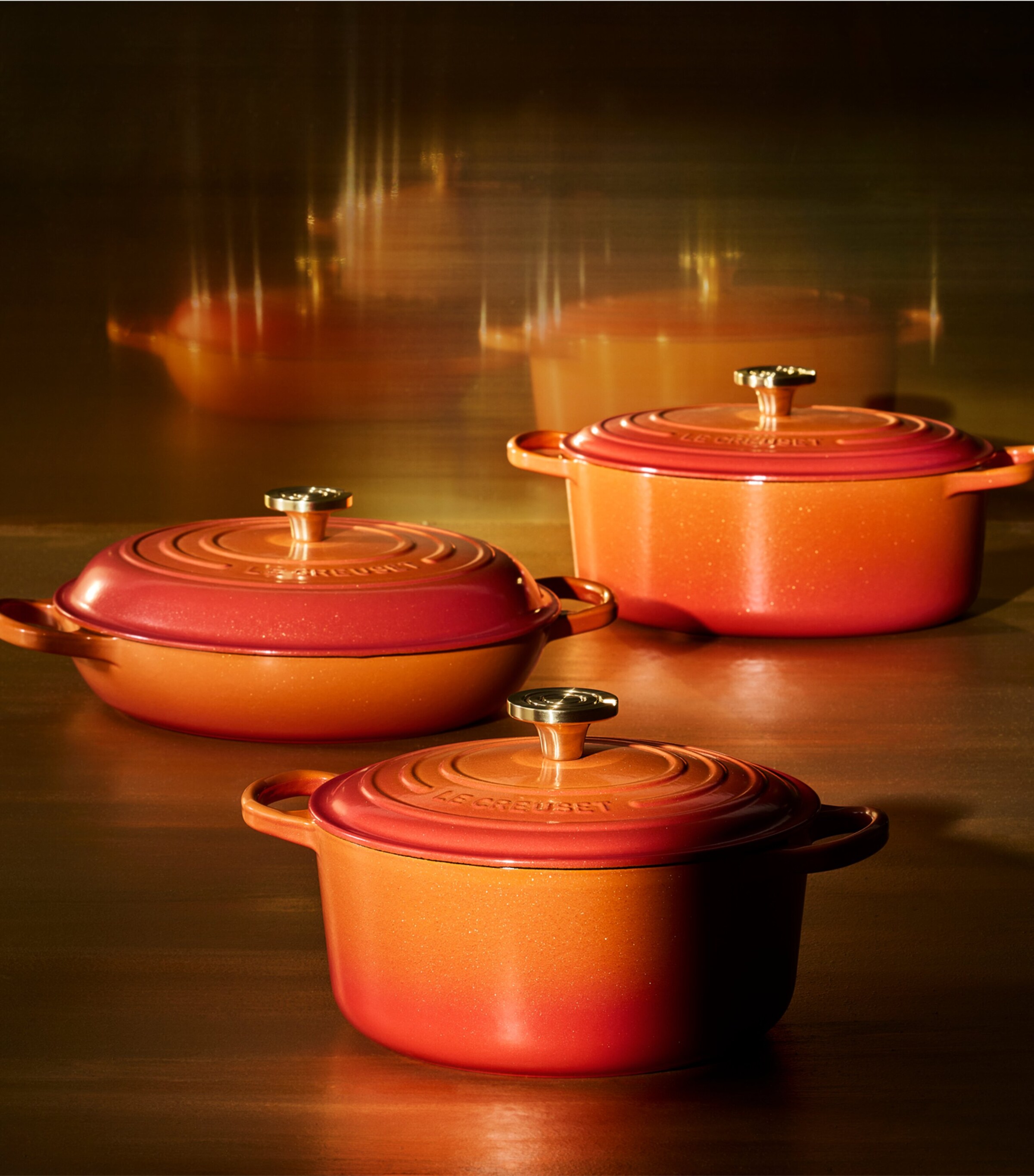 Le Creuset Cast Iron Flamme Dorée Shallow Casserole Dish (30cm) Orange Image 6