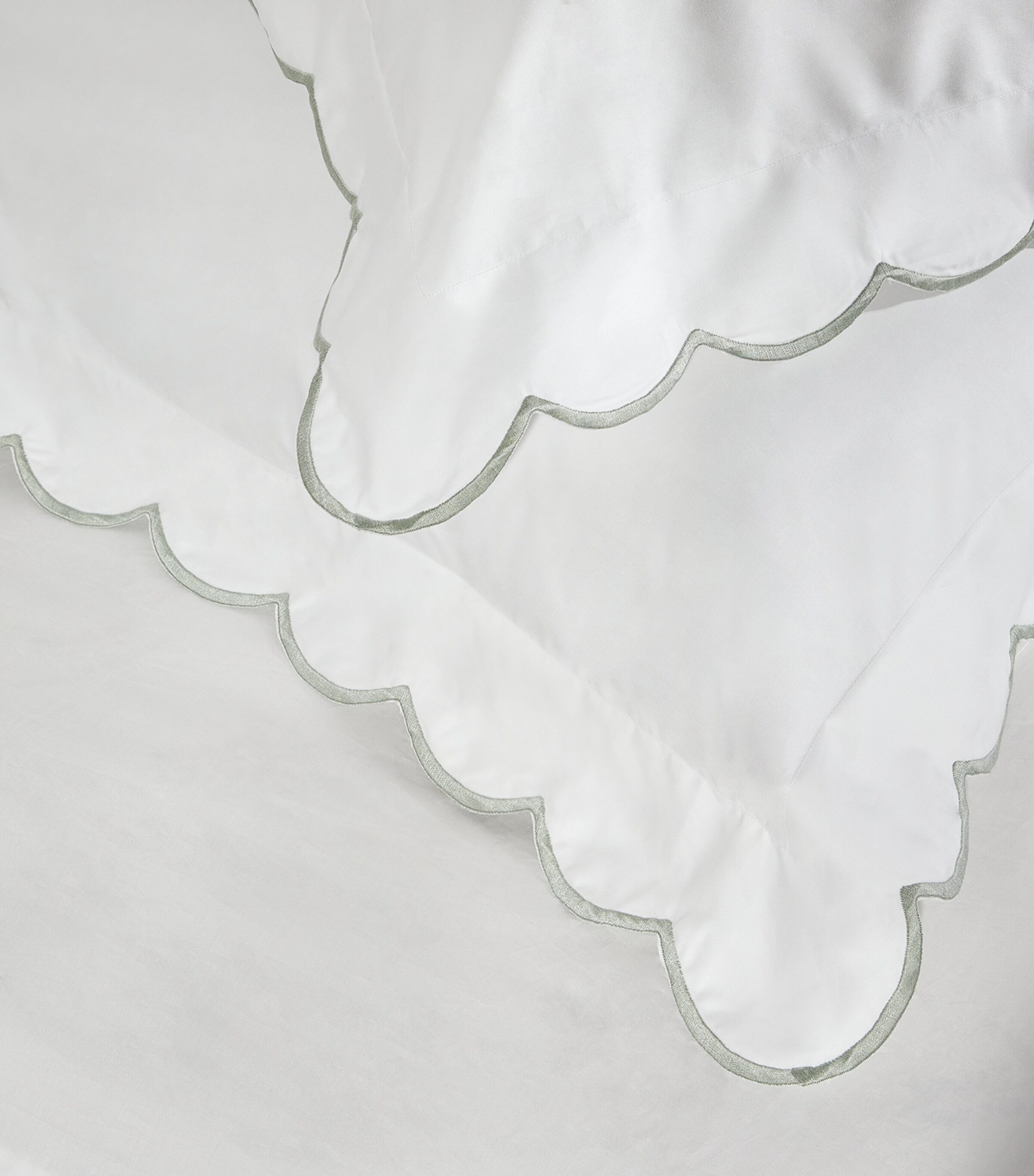 Egyptian Cotton Parisian Square Pillowcases (65cm x 65cm) WHITE/SAGE Image 6