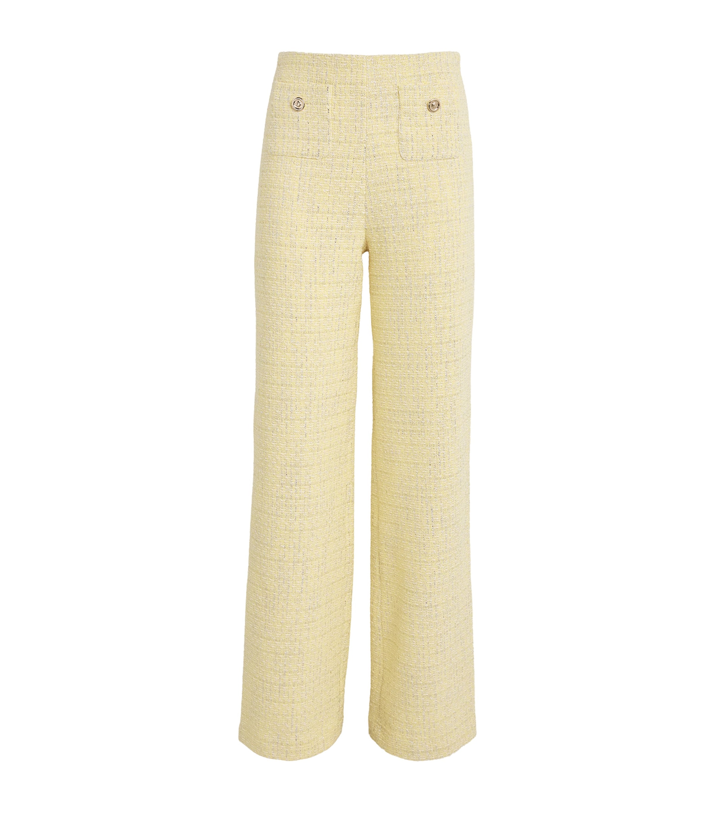 Maje Tweed Wide-leg Tailored Trousers In Yellow
