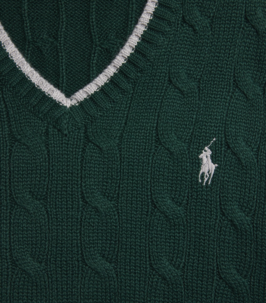 Cotton Cable Knit Sweater Vest GREEN Image 5
