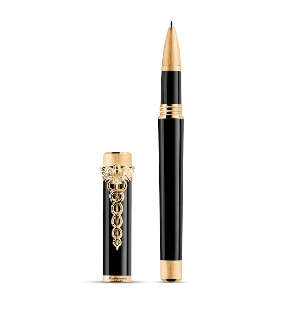 Montegrappa Zero Caduceus Rollerball Pen Black/yellow Gold Image 1