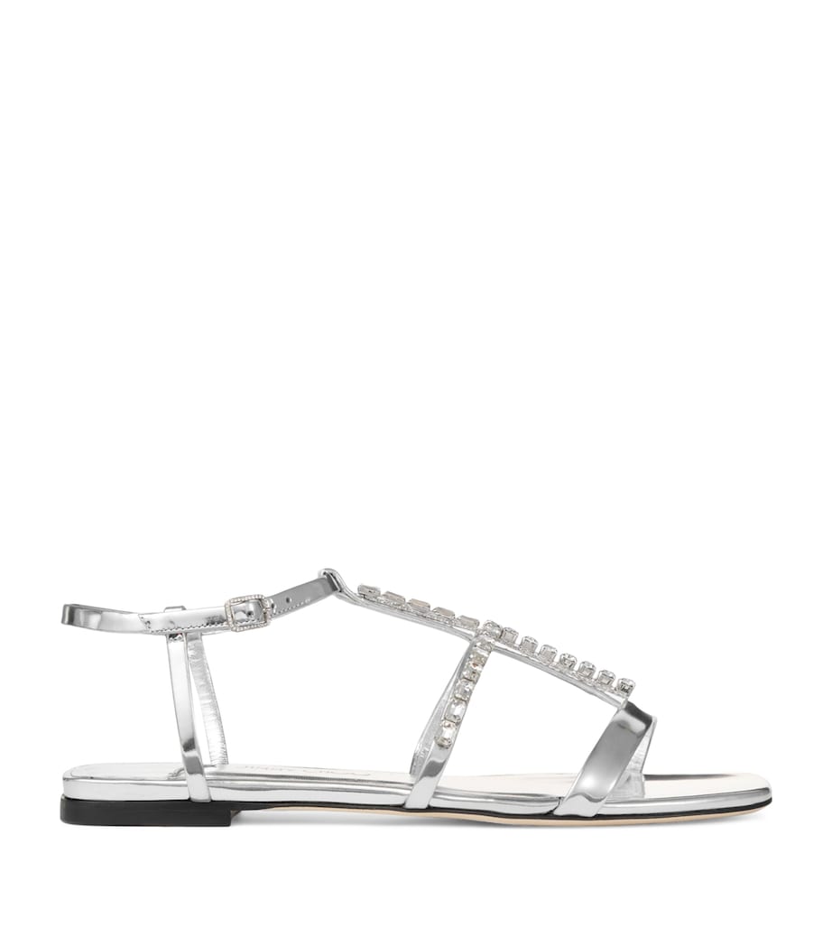 Gwyn Flat Leather Sandals SILVER/CRYSTAL Image 1