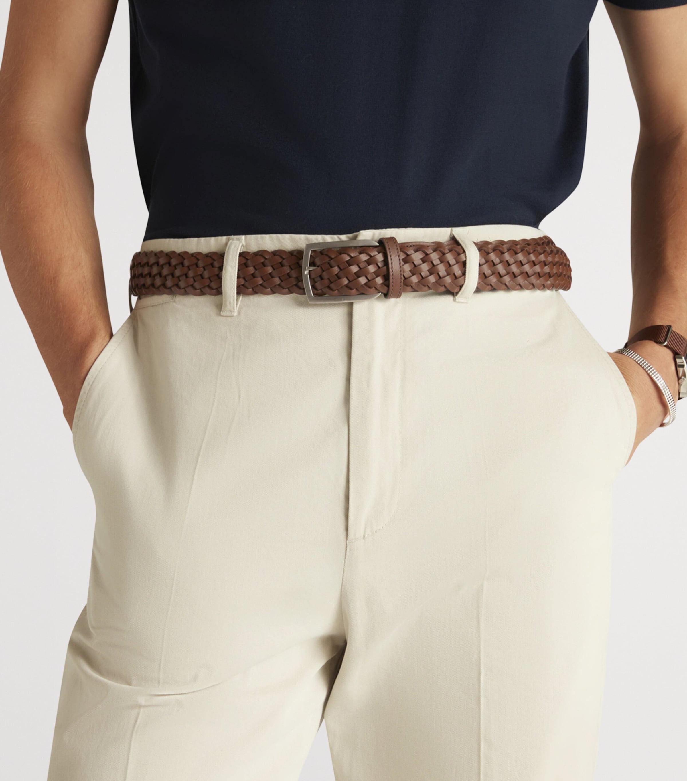 Leather Braided Belt 973WHISKEY Image 4