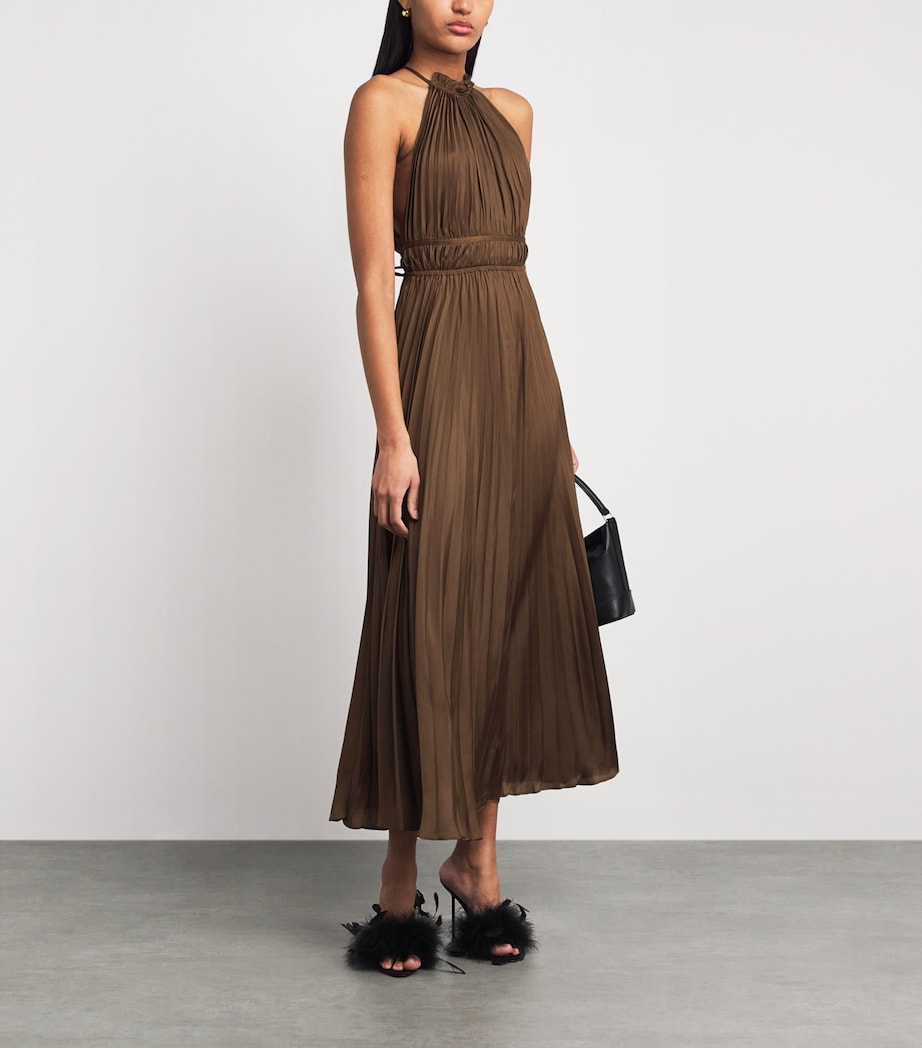 Maje Womens Satin Pleated Maxi Dress Brown Image 2