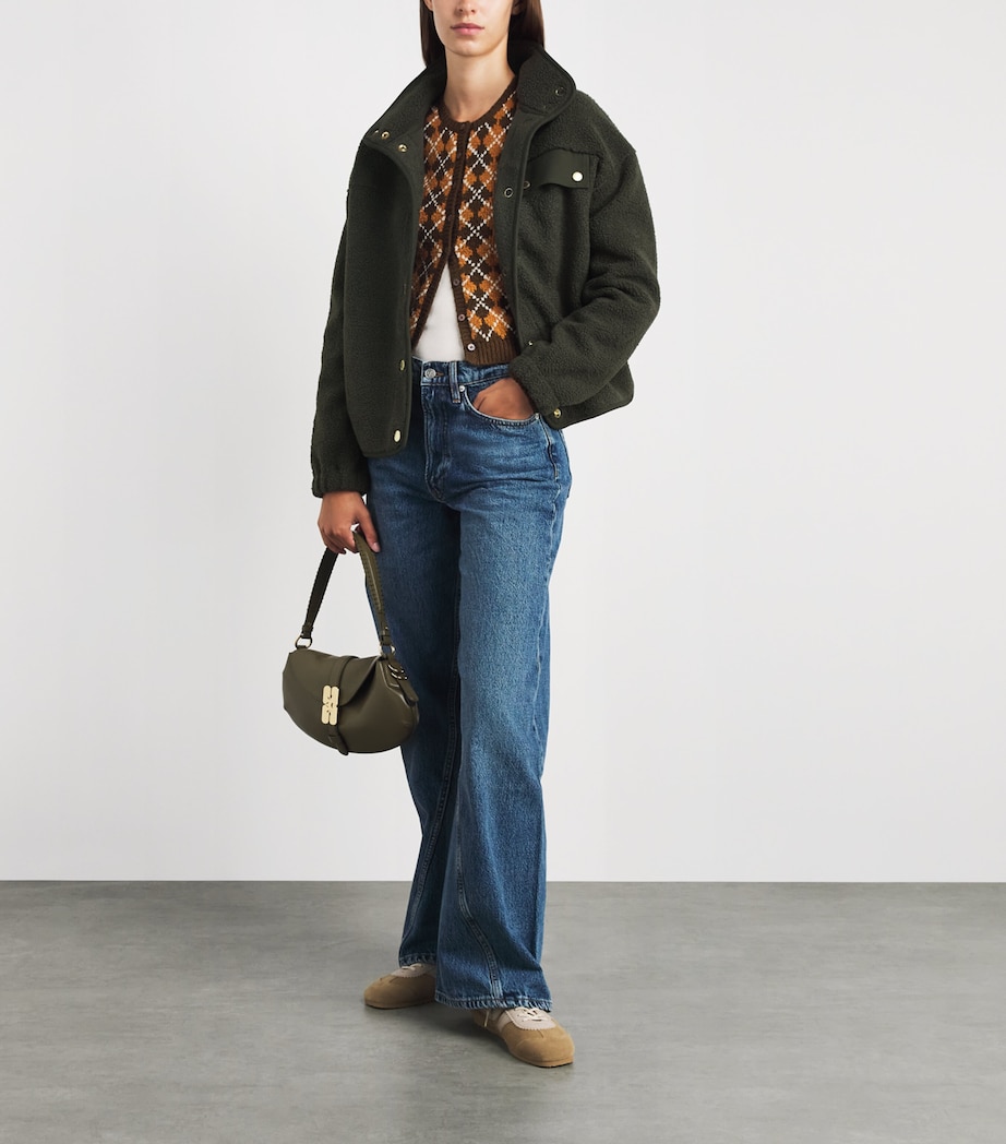 Barbour Womens Fleece Mabel Bomber Jacket Olive Image 2