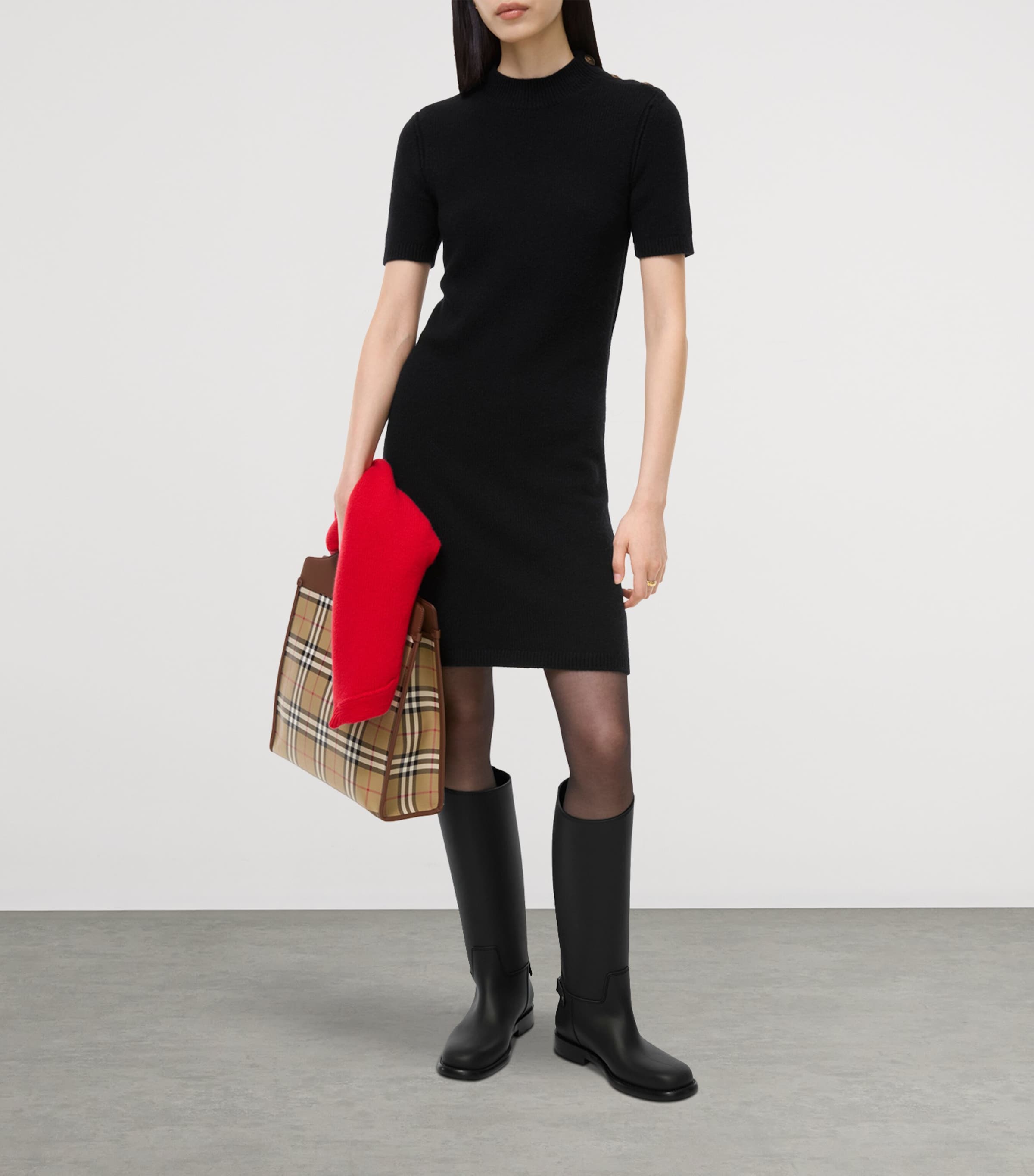 Burberry Womens Cashmere-Blend Rib-Knit Midi Dress Black Image 2
