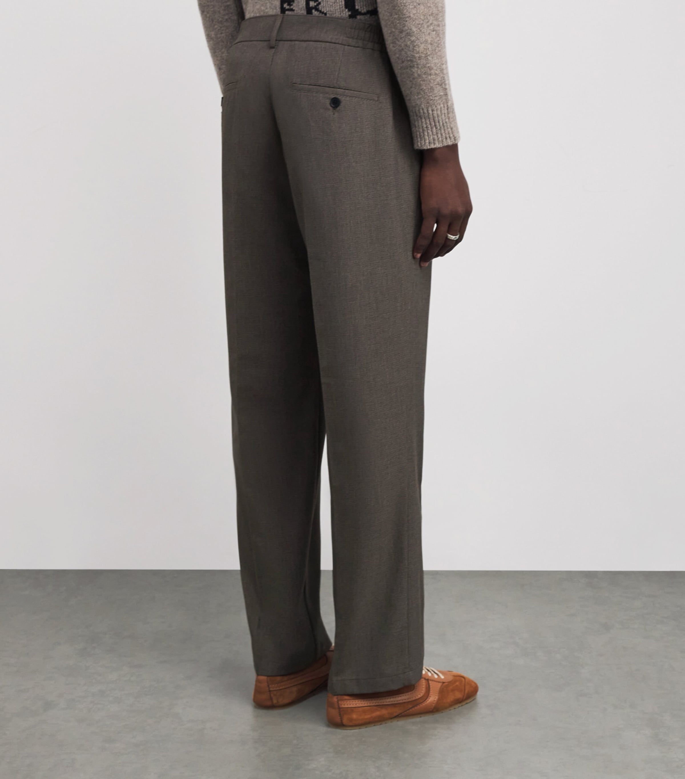 Micro Puppytooth Check Bayham Trousers BROWN Image 4