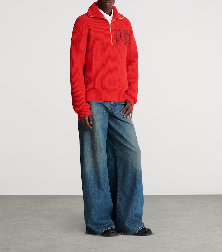 Virgin Wool Half-Zip Sweatshirt 3AC ROUGE Image 2