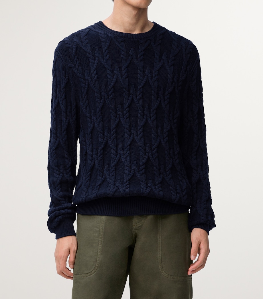 Cotton-Blend Cable-Knit Sweater NAVY BLUE Image 3