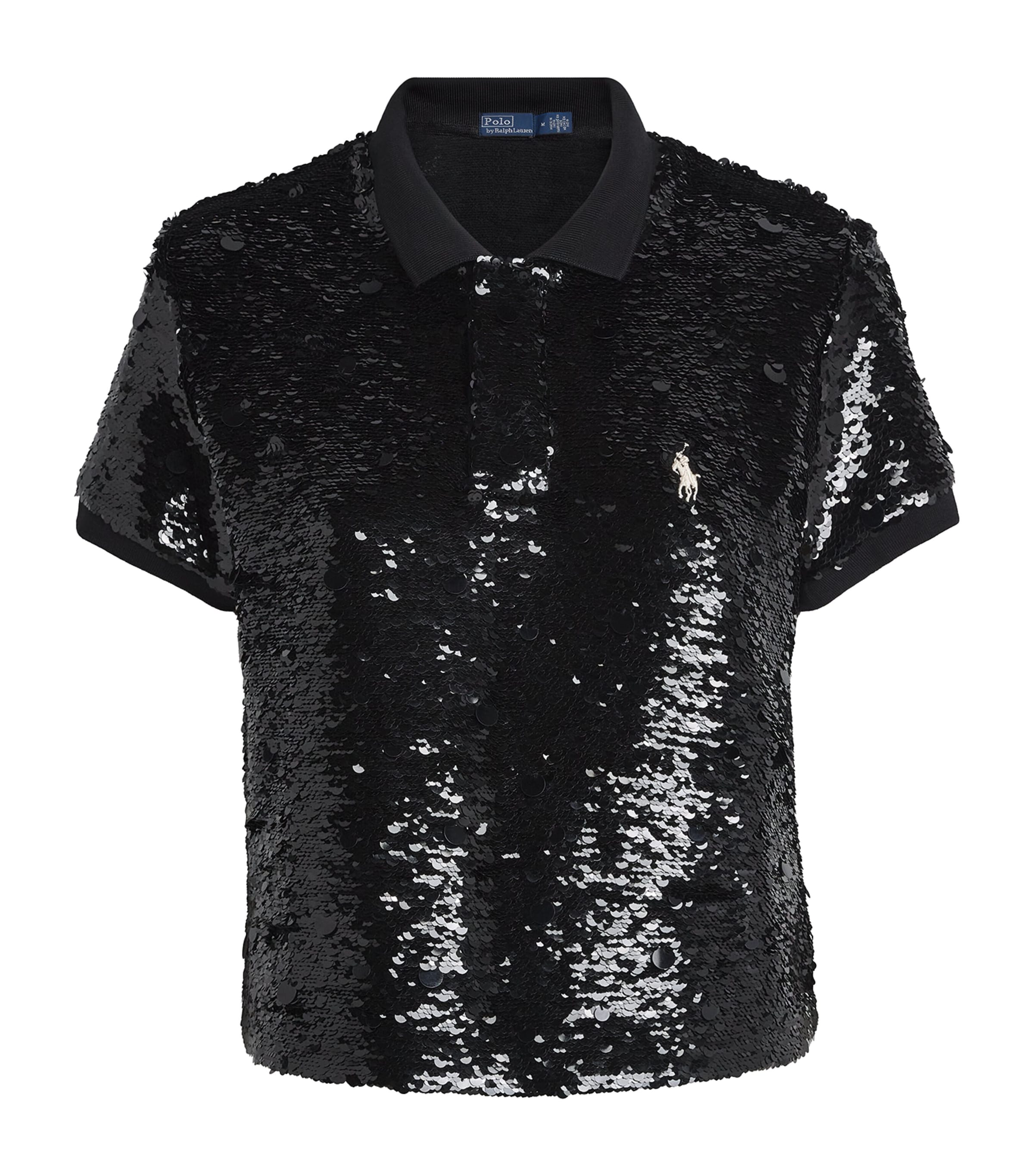 Sequin Cropped Polo Shirt POLO BLACK Image 1
