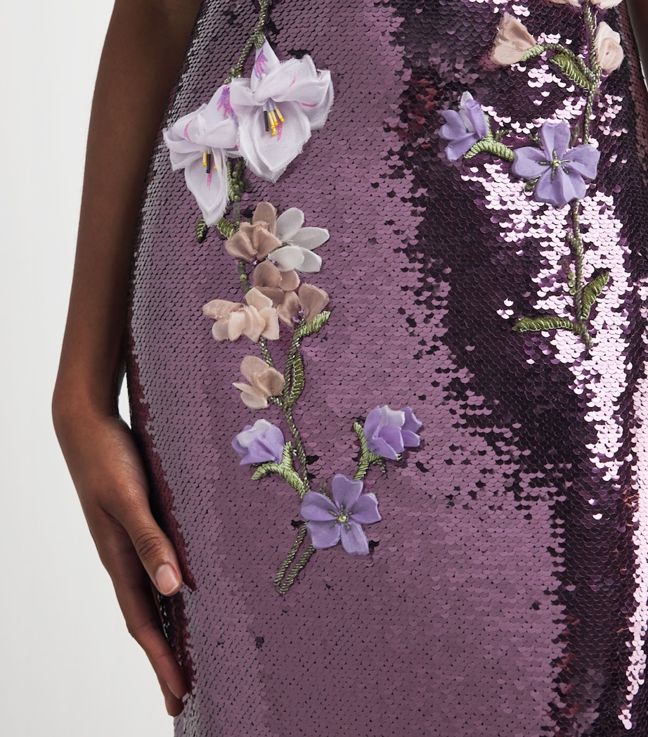 Sequin Floral Column Gown 230-FLORALEMBRSEQUIN Image 4
