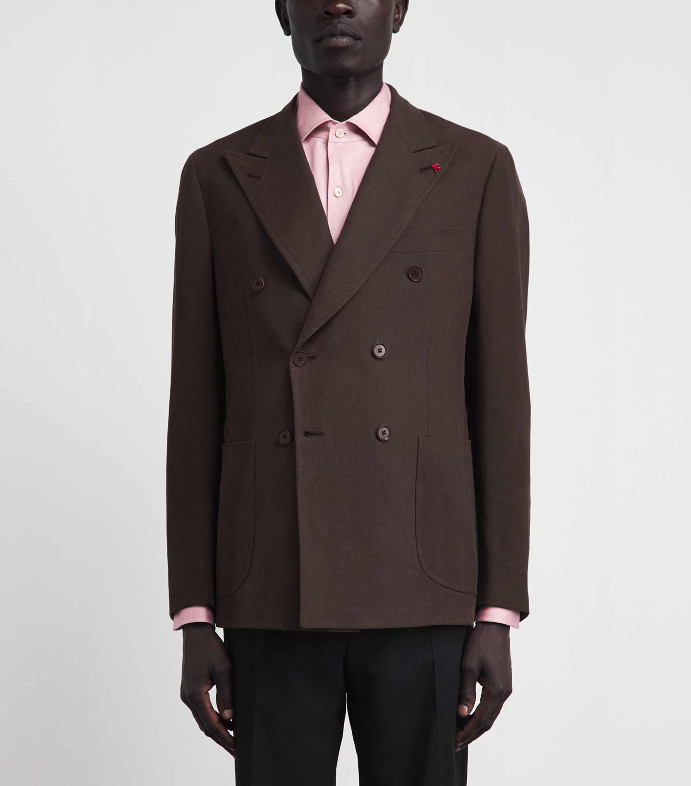 Isaia Mens Linen Double-Breasted Blazer Image 4