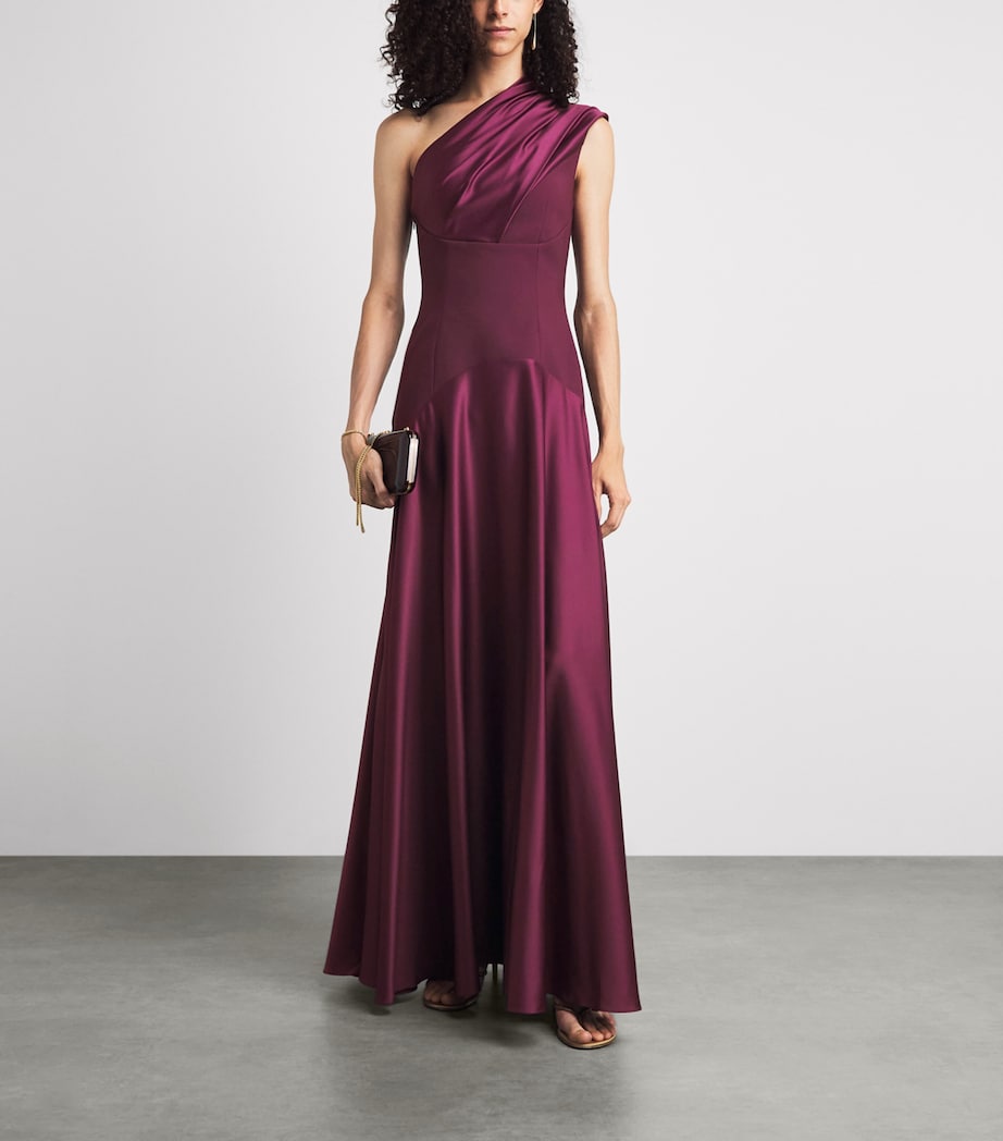 Solace London Womens One-Shoulder Satin Gabriela Gown Grape Image 2