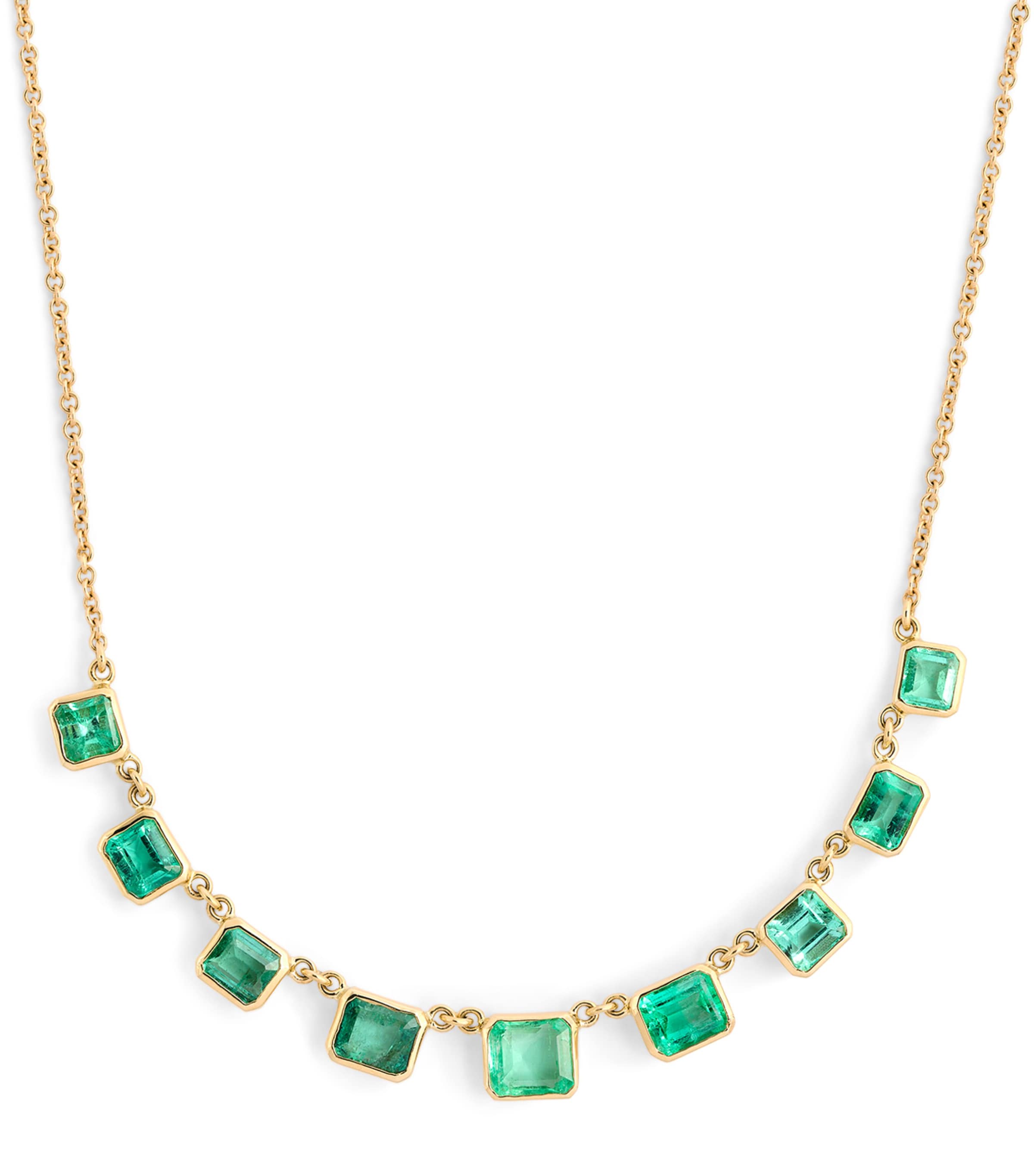 JACQUIE AICHE YELLOW GOLD AND EMERALD NECKLACE 