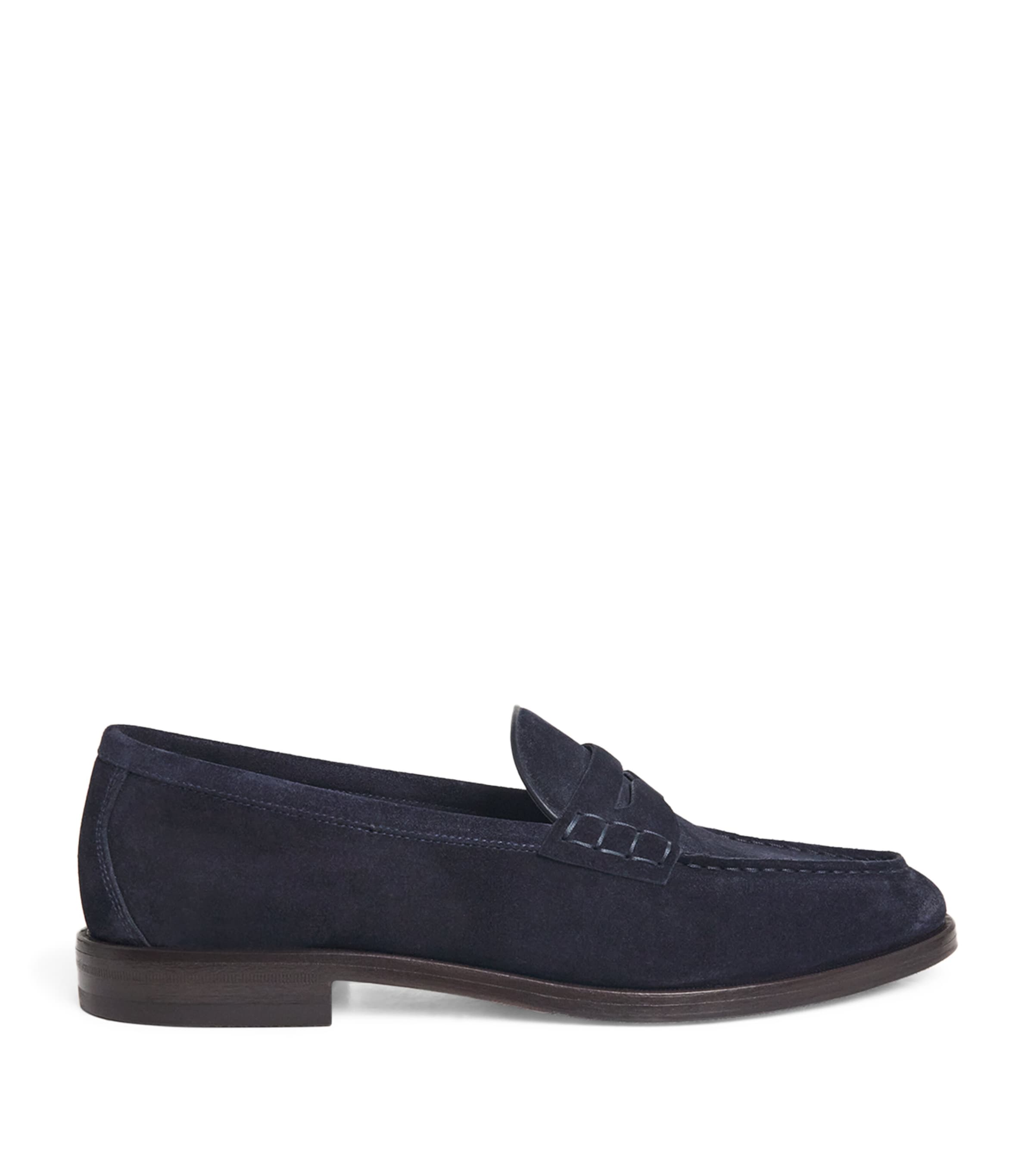Ralph Lauren Purple Label Navy Suede Bolden Loafers Harrods UK