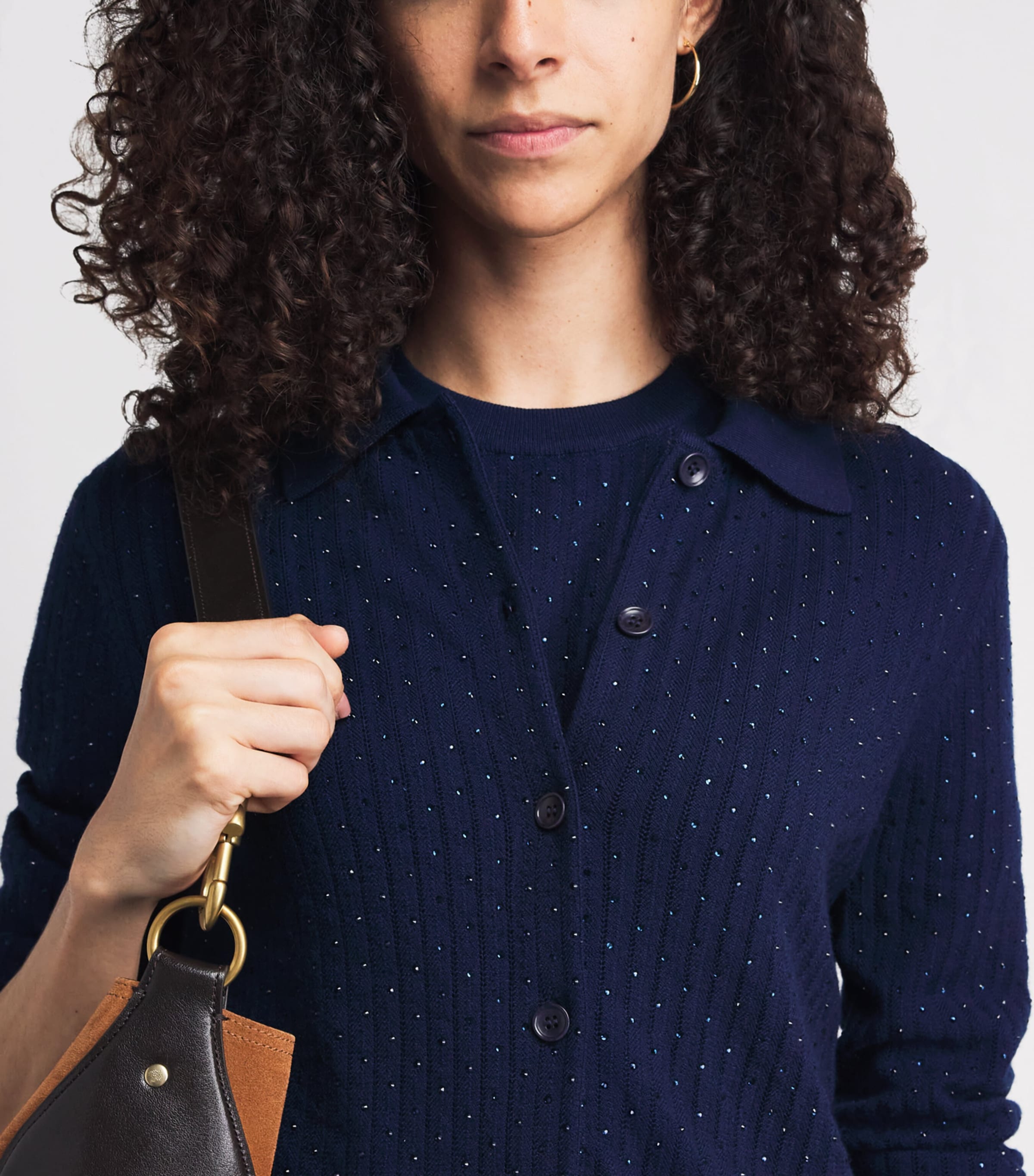 Maje Womens Wool Embellished Polo Cardigan Navy Image 3