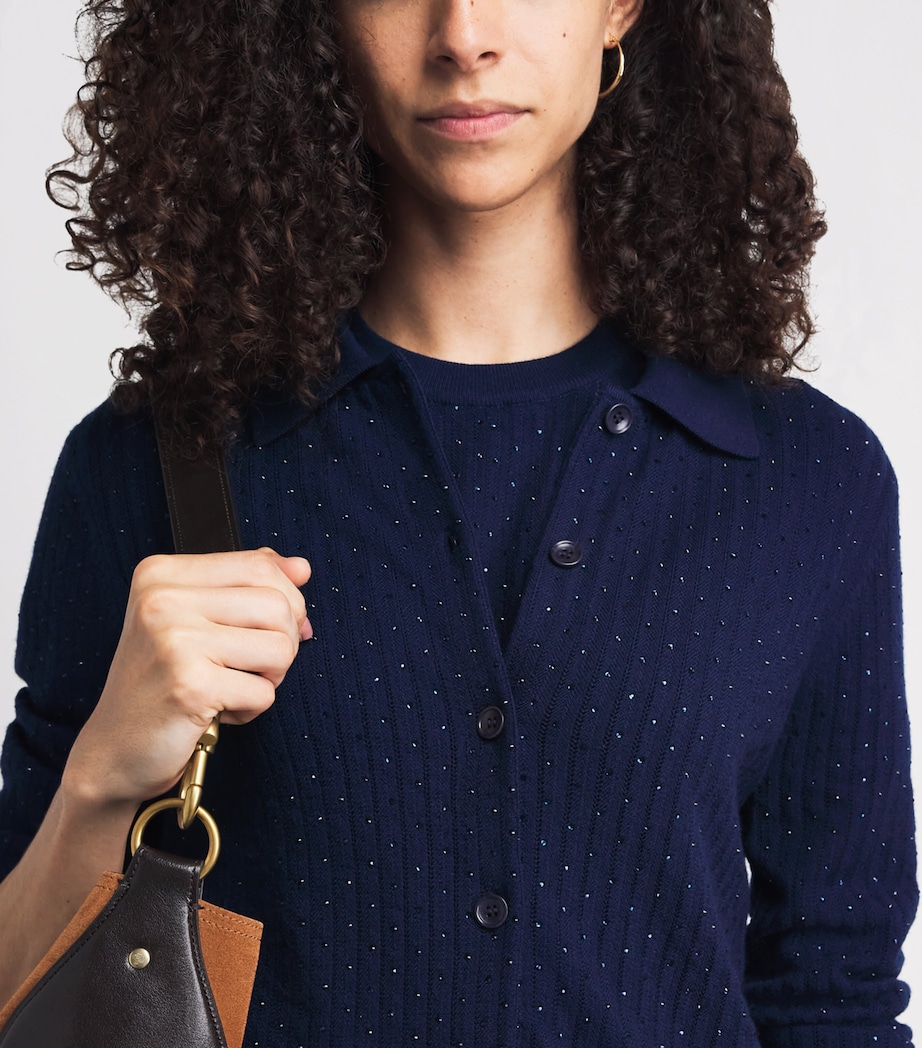 Maje Womens Wool Embellished Polo Cardigan Navy Image 3