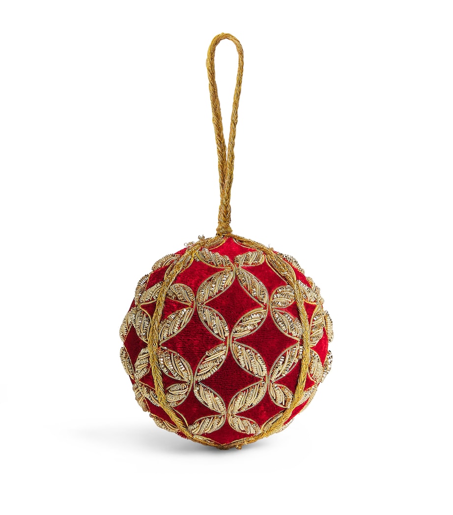 Harrods Velvet Embroidered Bauble Red Image 1