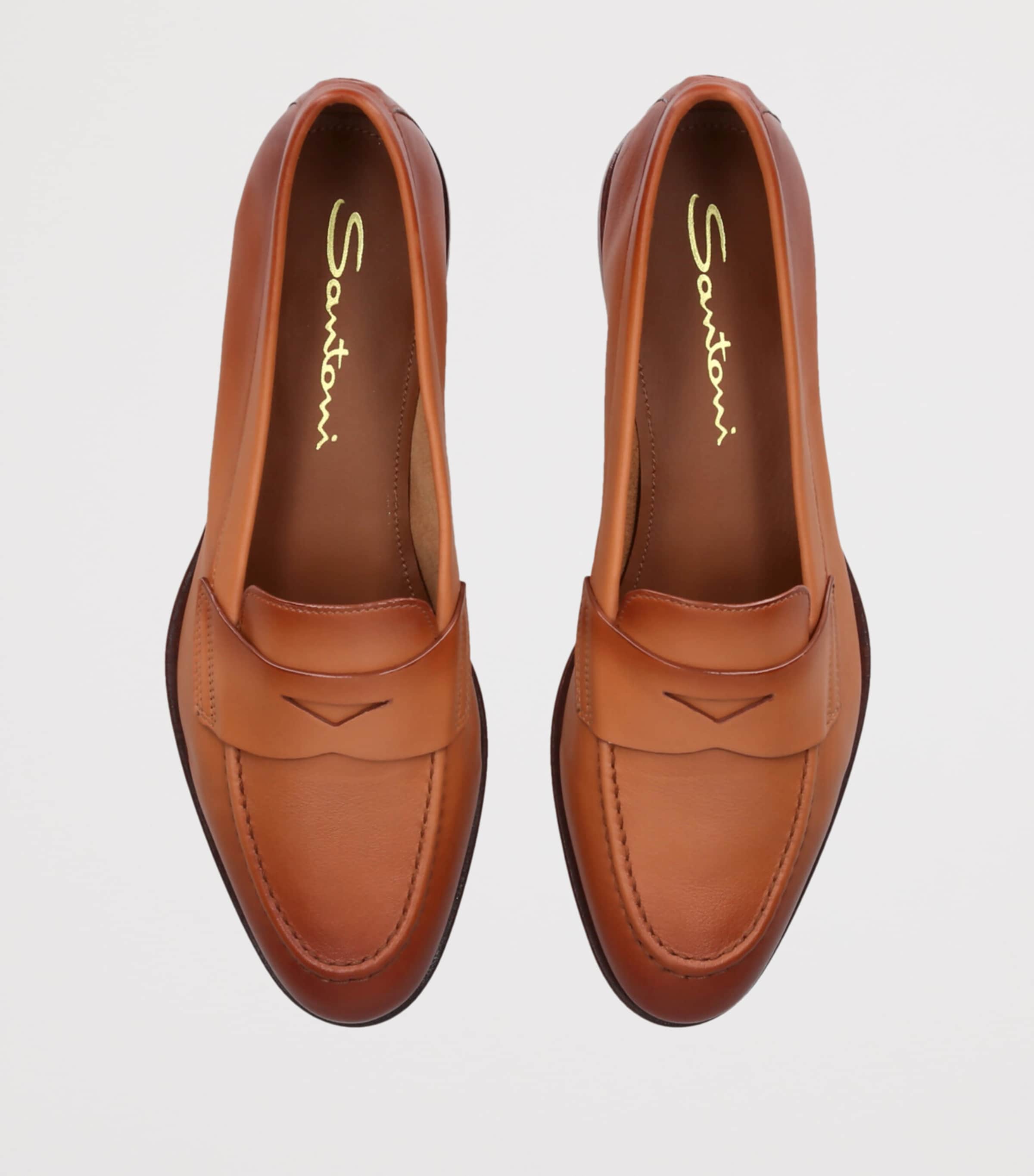Santoni Womens Leather Famed Loafers Mid Brown Image 4
