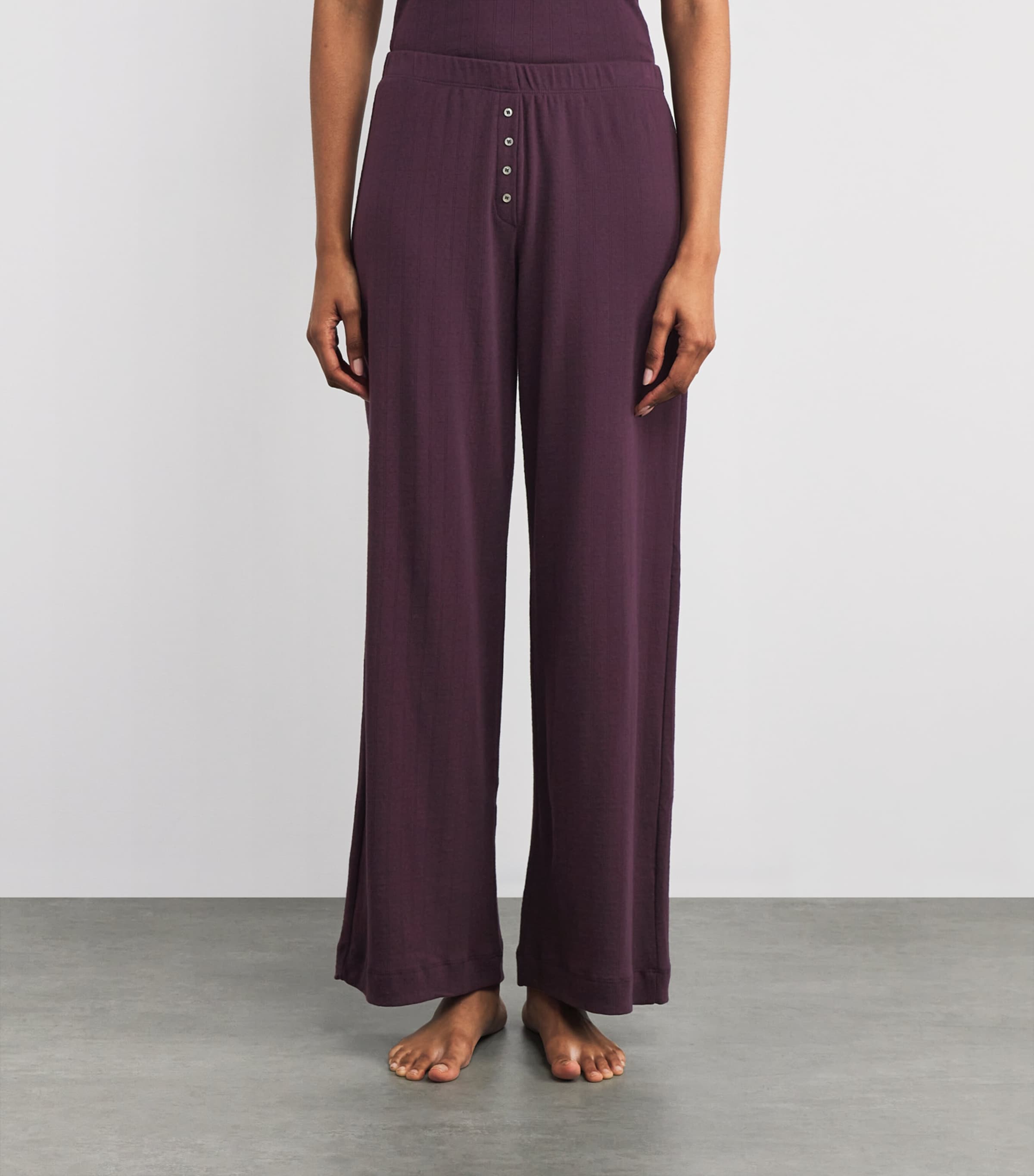 Cotton Pointelle Lounge Trousers DARK BERRY Image 3