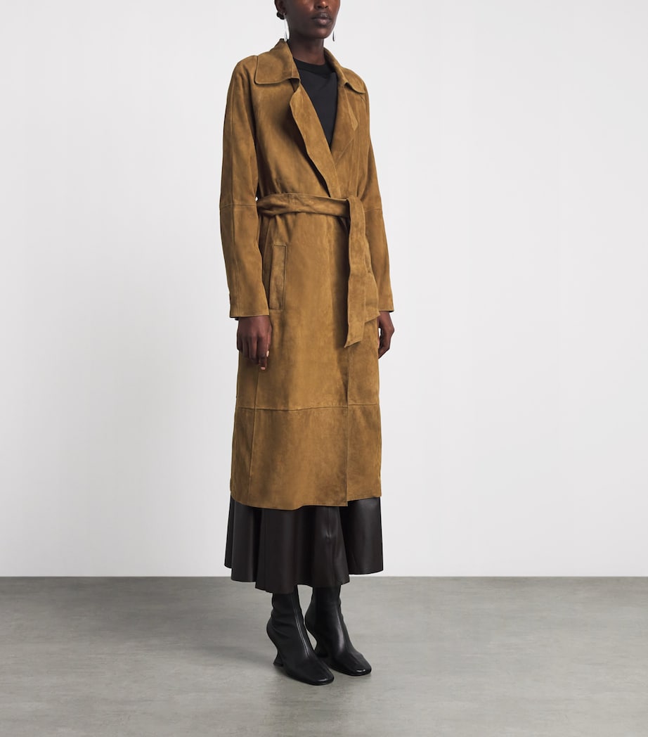 Arma Womens Lamb Suede Yava Trench Coat Dark Olive Image 4
