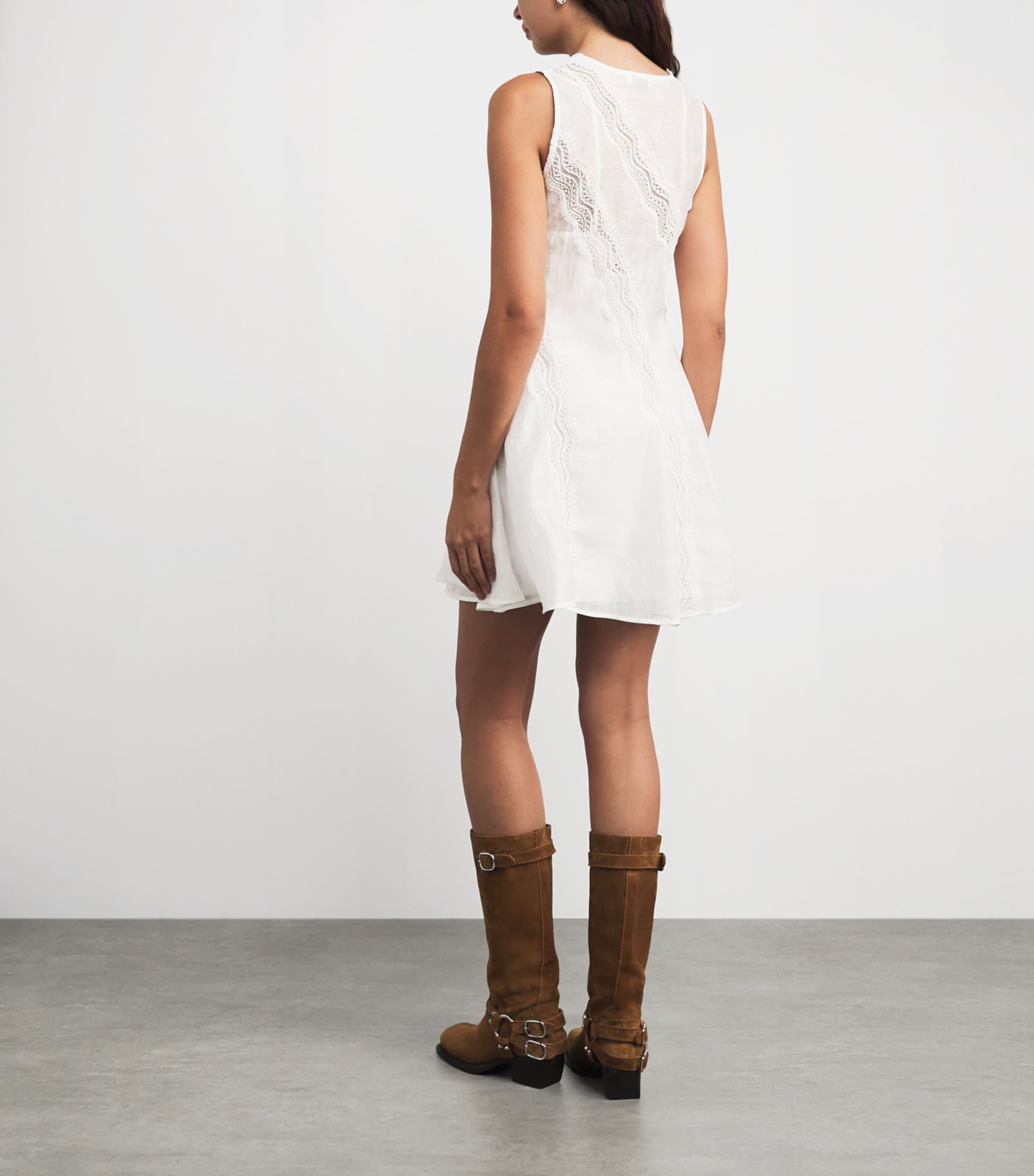 Sandro Paris Womens Linen-Blend Lace-Trim Dress White Image 4