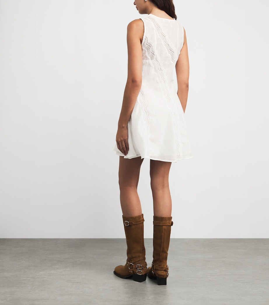 Sandro Paris Womens Linen-Blend Lace-Trim Dress White Image 4
