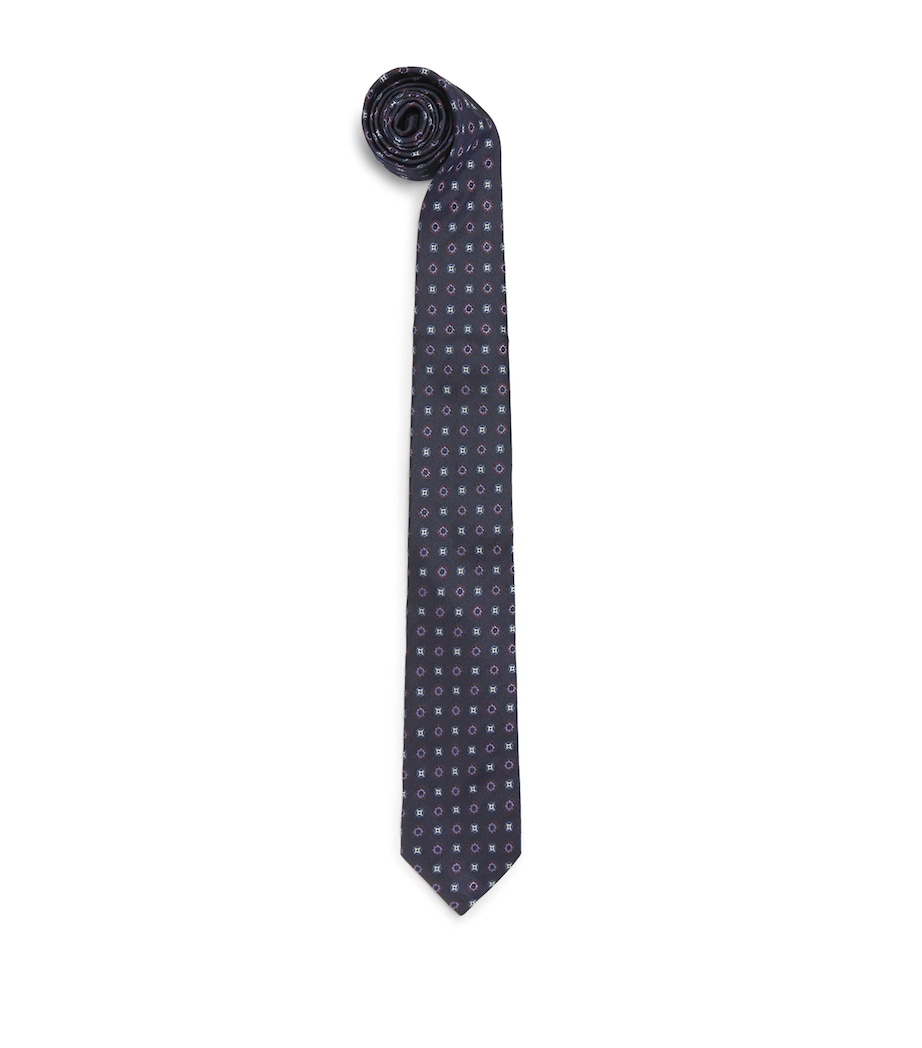 Harrods Silk Jacquard Tie Navy Image 1