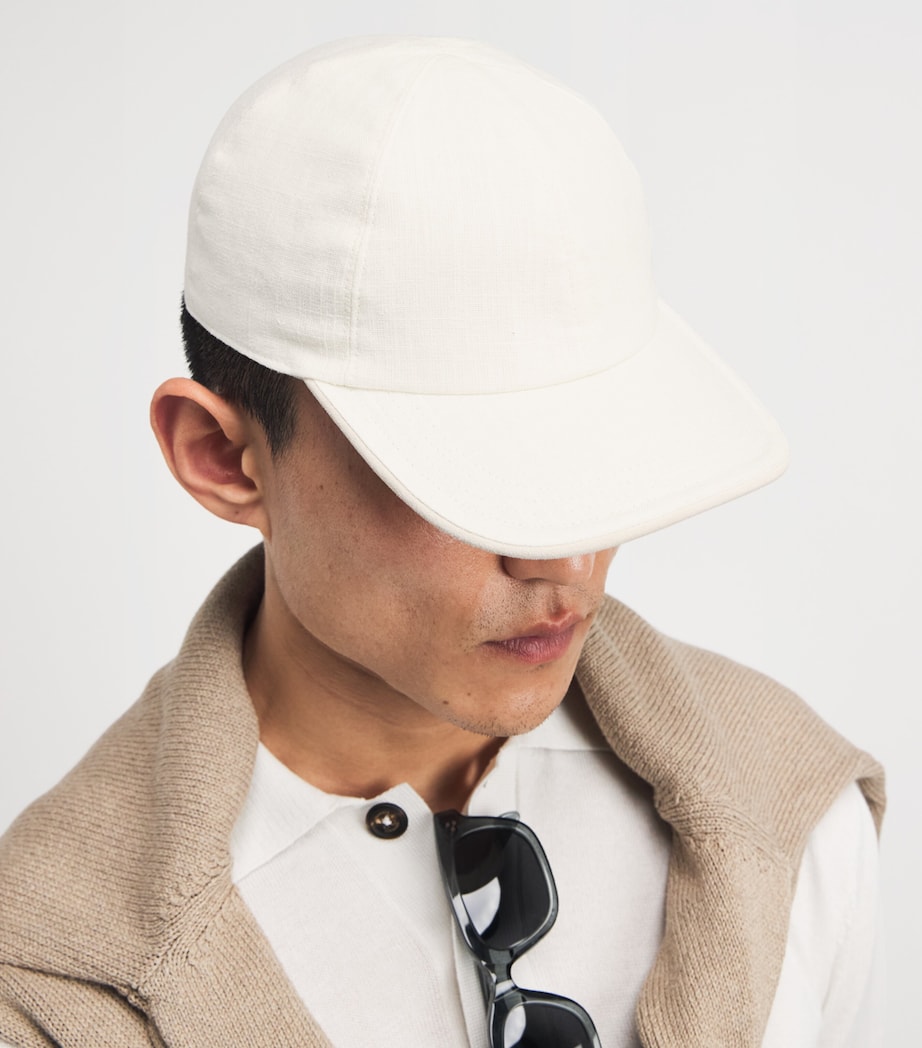Eleventy Linen-Cotton Baseball Cap Bianco E Beige Image 2