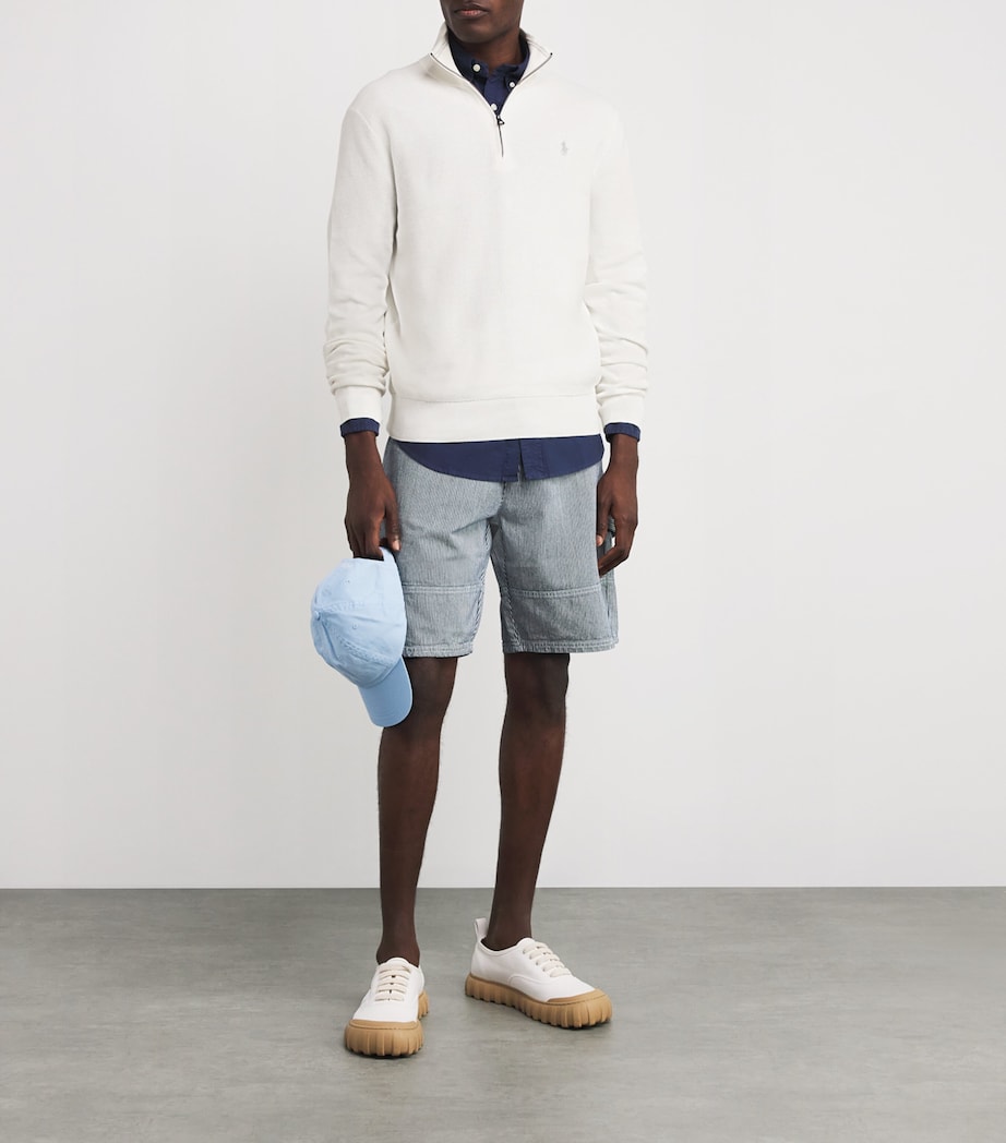 Mesh Cotton Quarter-Zip Sweater WHITE Image 2