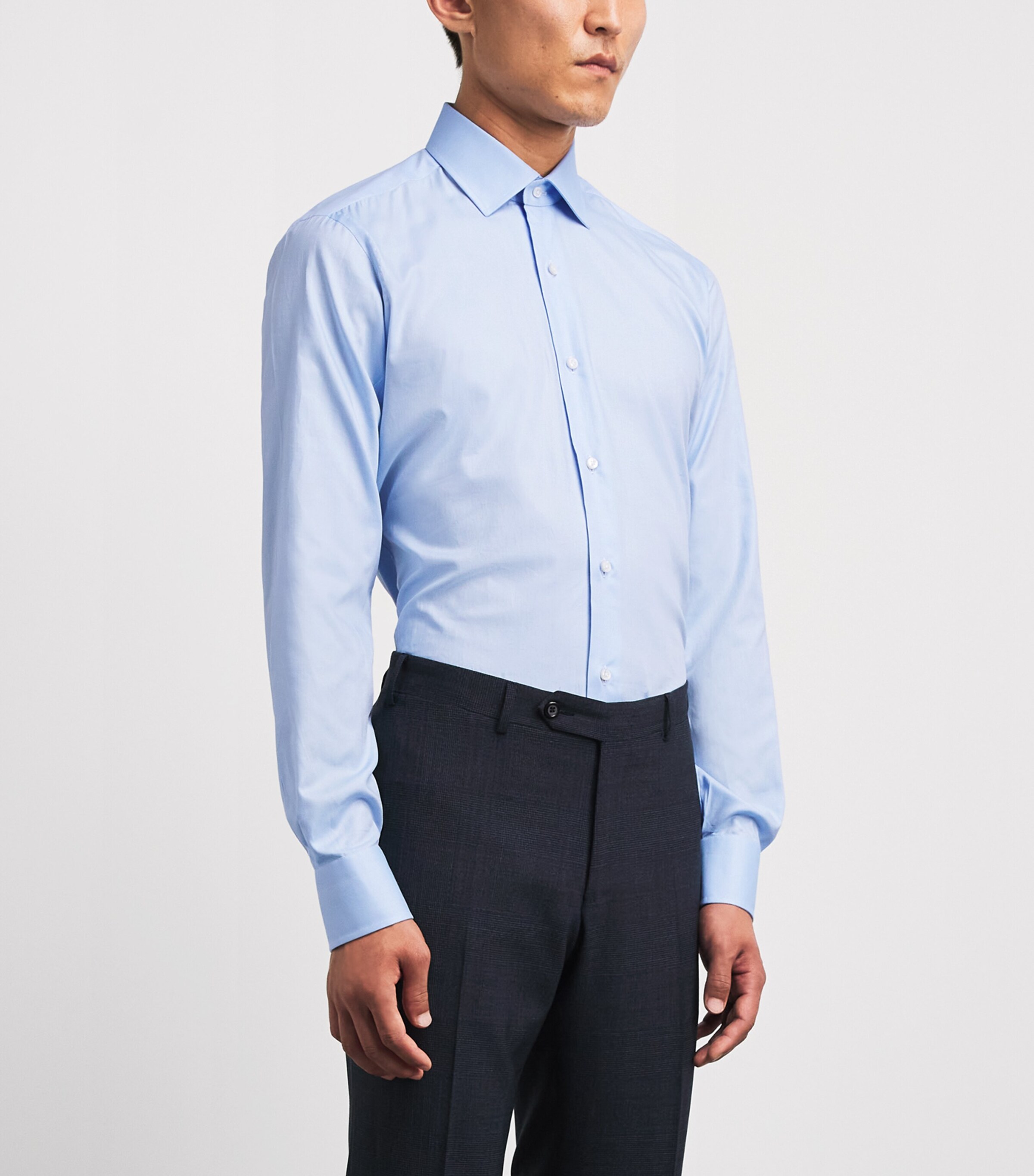 Barba Napoli Mens Cotton Poplin Slim Shirt Blue Image 4
