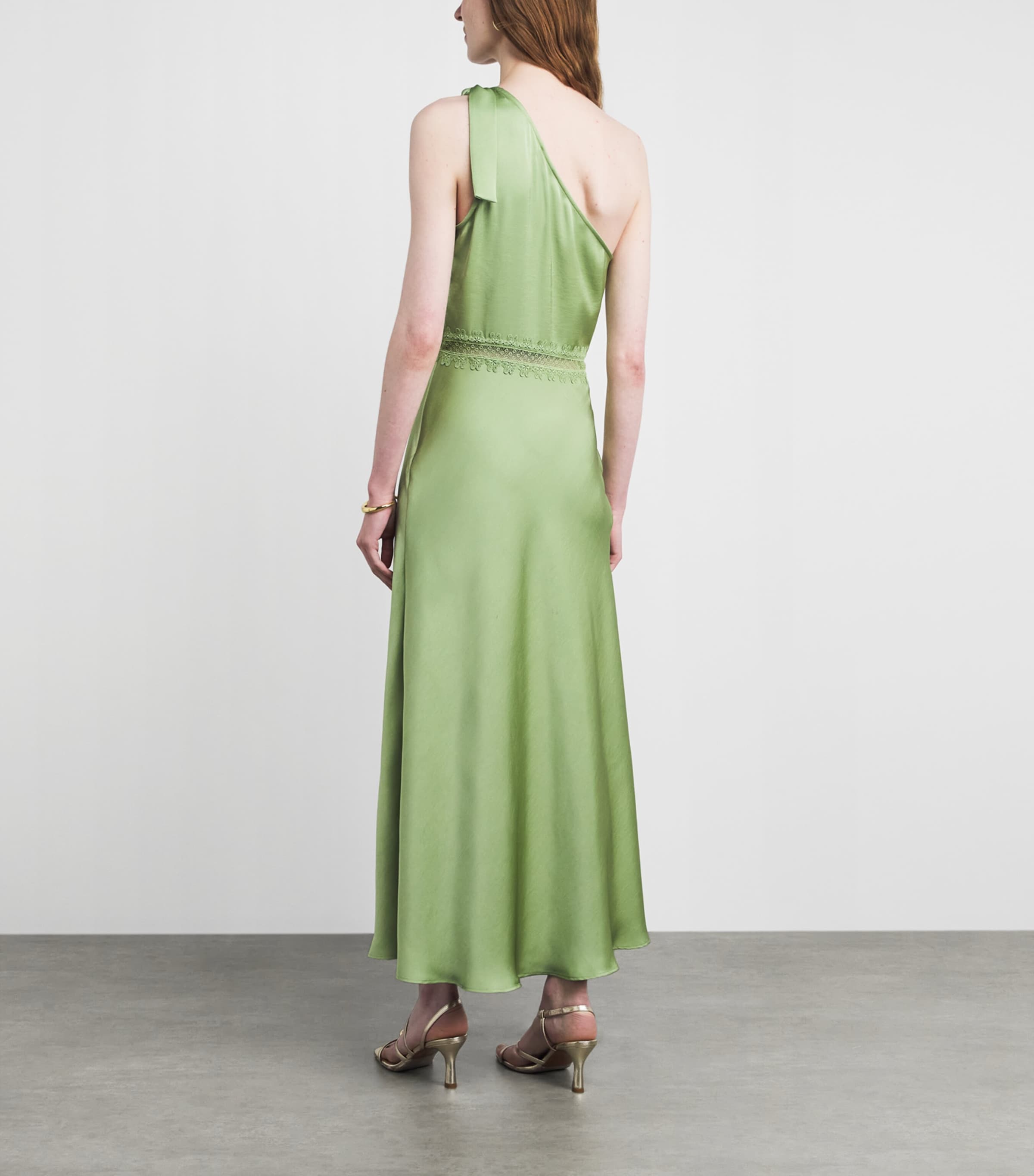 Claudie Pierlot Womens Satin Asymmetric Maxi Dress Pistachio Image 4