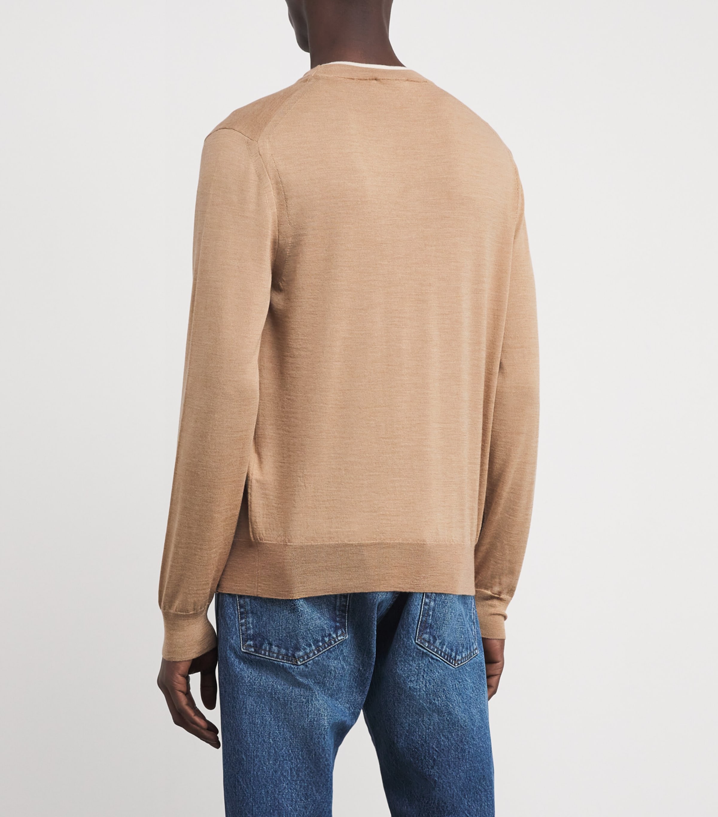 Wool-Silk Contrast-Neckline Sweater E24 ALMOND BROWN Image 4