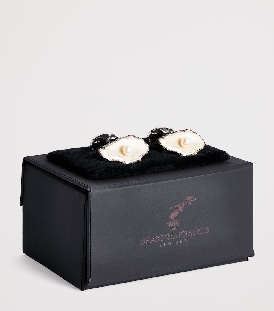 Deakin & Francis Sterling Silver Oyster and Pearl Cufflinks Silver Image 3