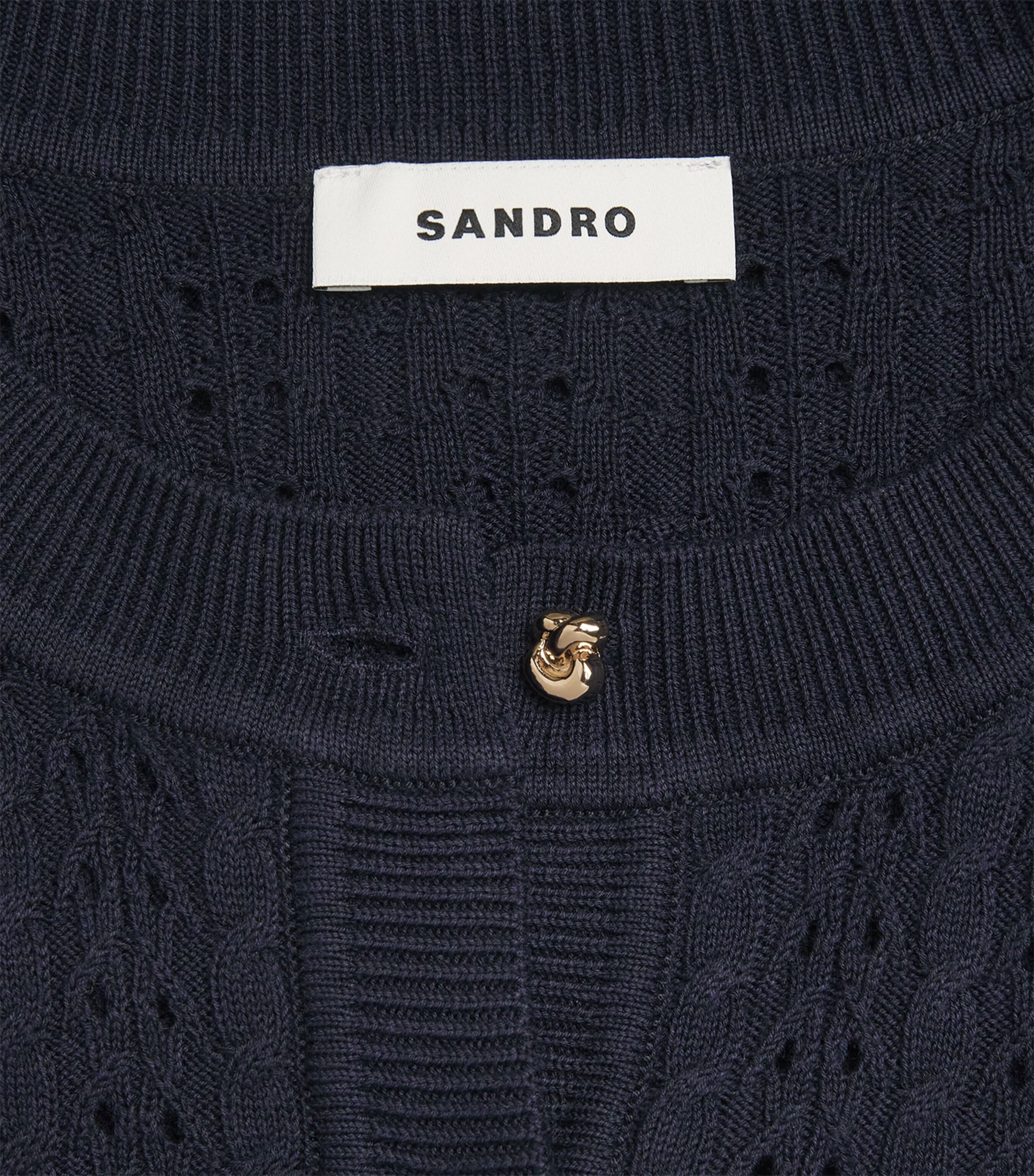 Sandro Paris Womens Cropped Openwork Cardigan Navy Blue Image 6