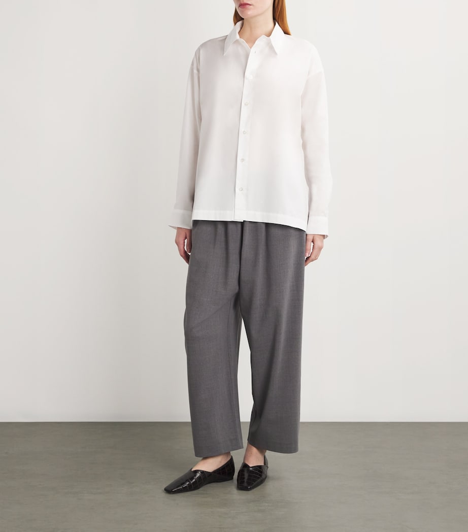 Cotton Slim Shirt with Collar WHITE Image 2